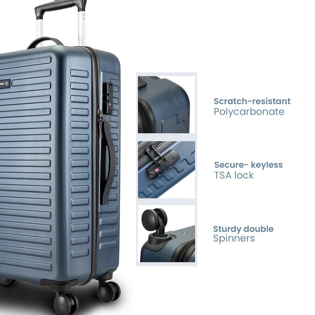 Large Check in Luggage Trolley Bag Free Packing Kit Blue