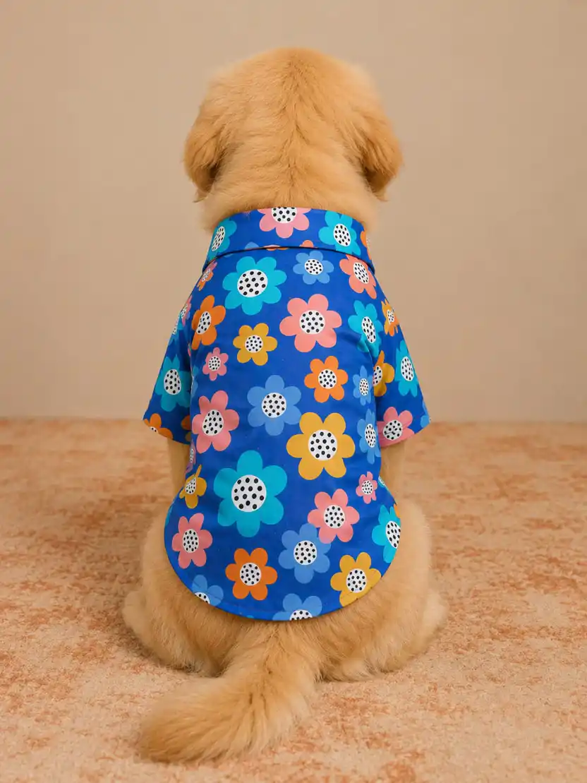 Pawsh Pet Blue Flower Print Shirt for Dogs & Cats