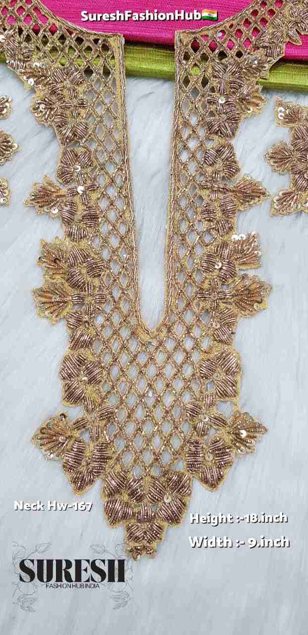 Matt Gold Intricate Floral Handmade Zardosi Neck – HW Neck 167