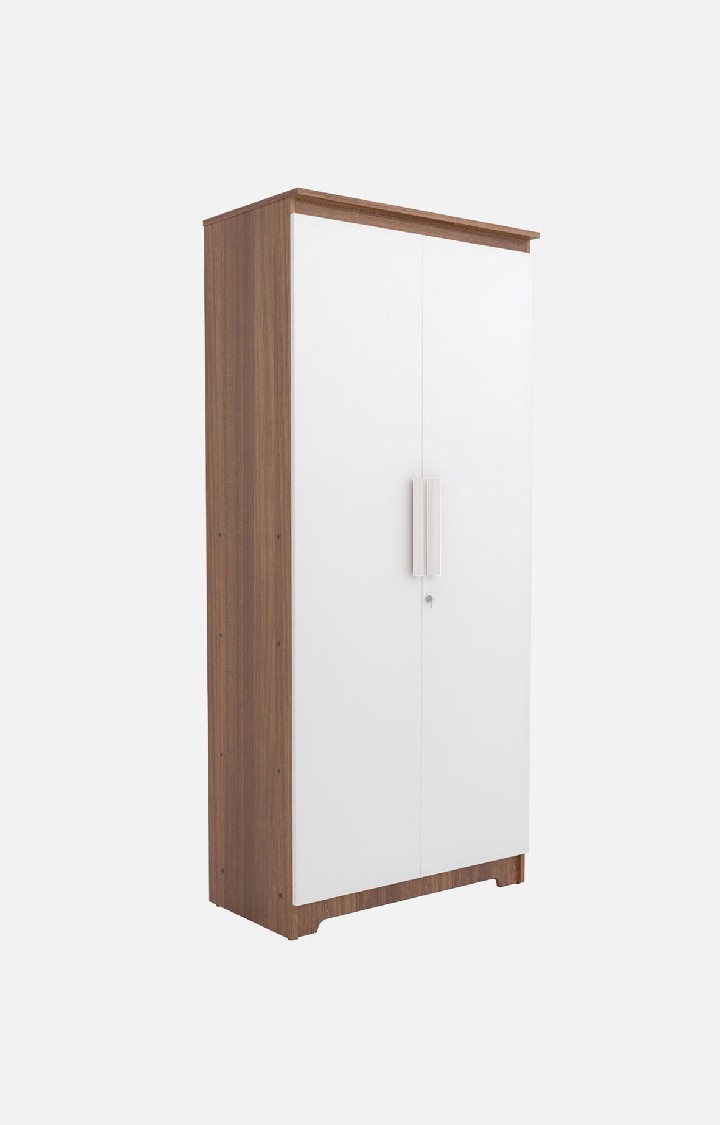 neudot Amber 2 Door - Leon Teak Finish Engineer Wood Multipurpose Wardrobe/Almirah/Organiser/Cupboard with 1 Hanger Stand, for Cloths and Storage - 4 Shelves