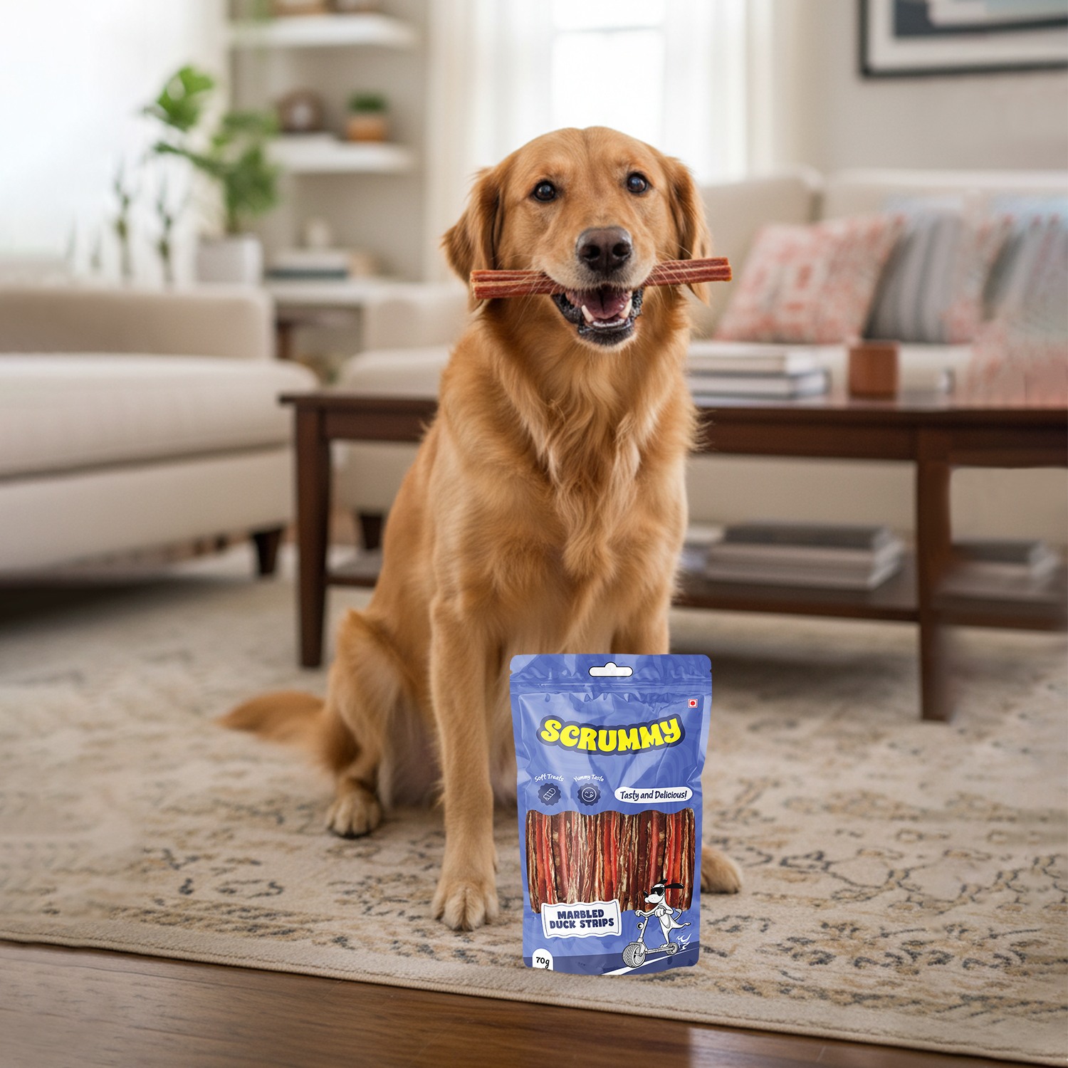 Scrummy Marbled Duck Strips Dog Treats 70g