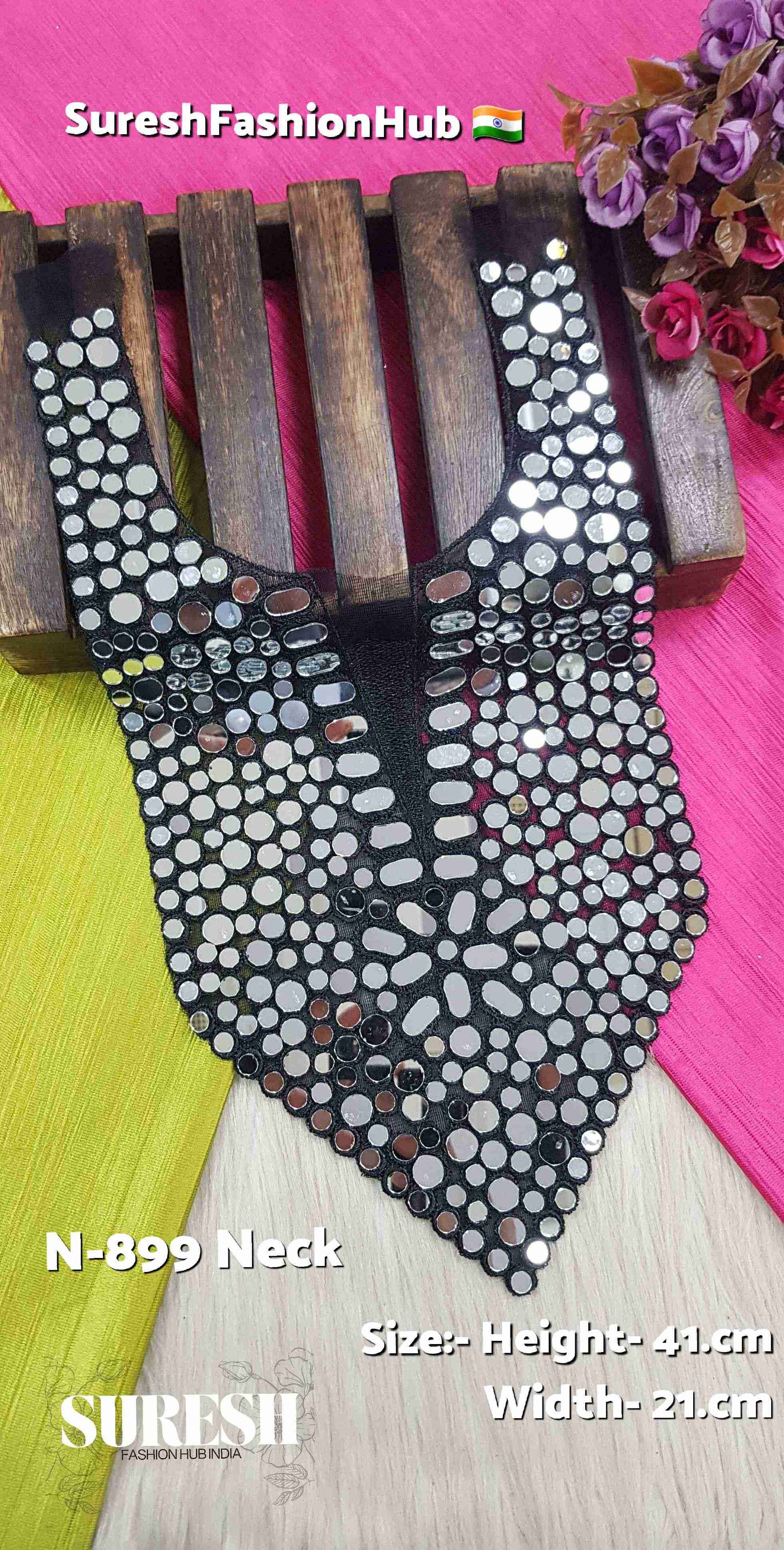 Black Noir Real Mirror Floral Neck Design – N-899