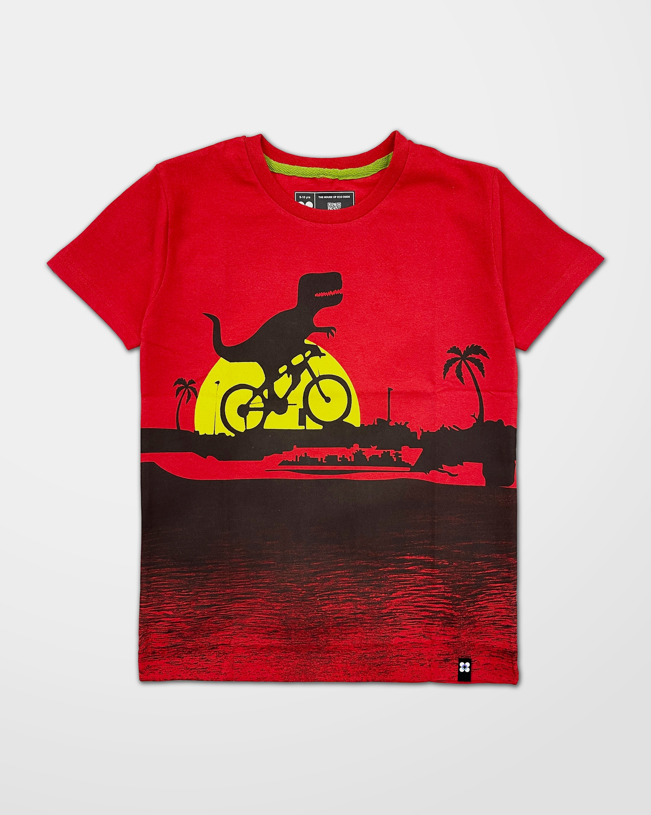Vertu Duds | Vertu Duds Dino Printed Red Cotton Short Sleeve T-Shirt 1
