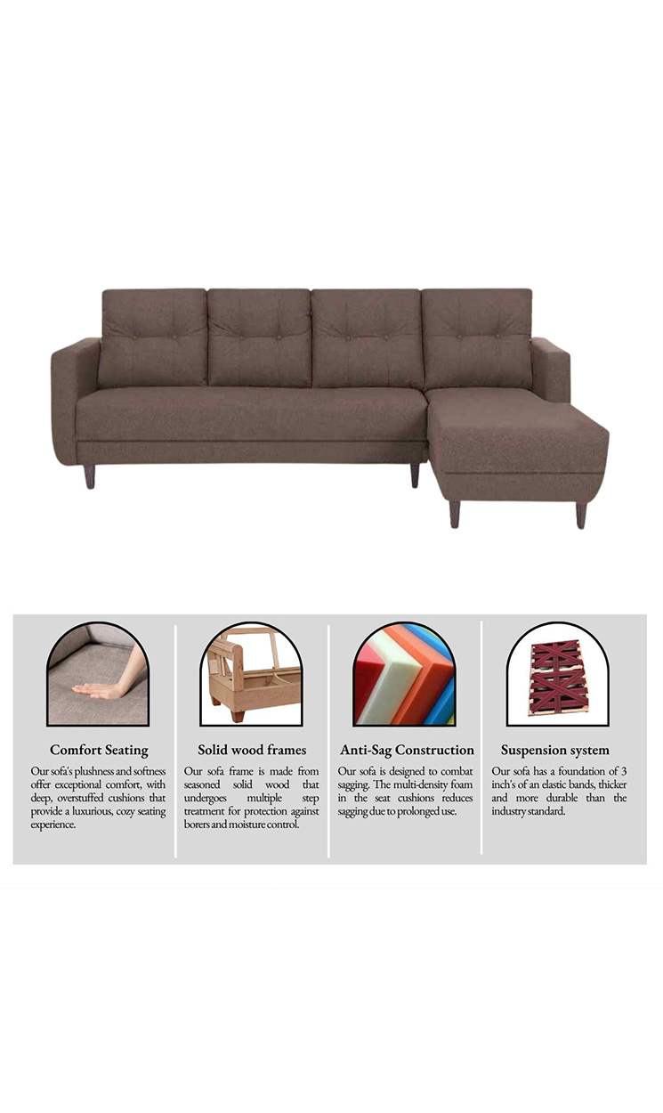 neudot Aria 6 Seater LHS Sectional Sofa in Earth Brown Colour
