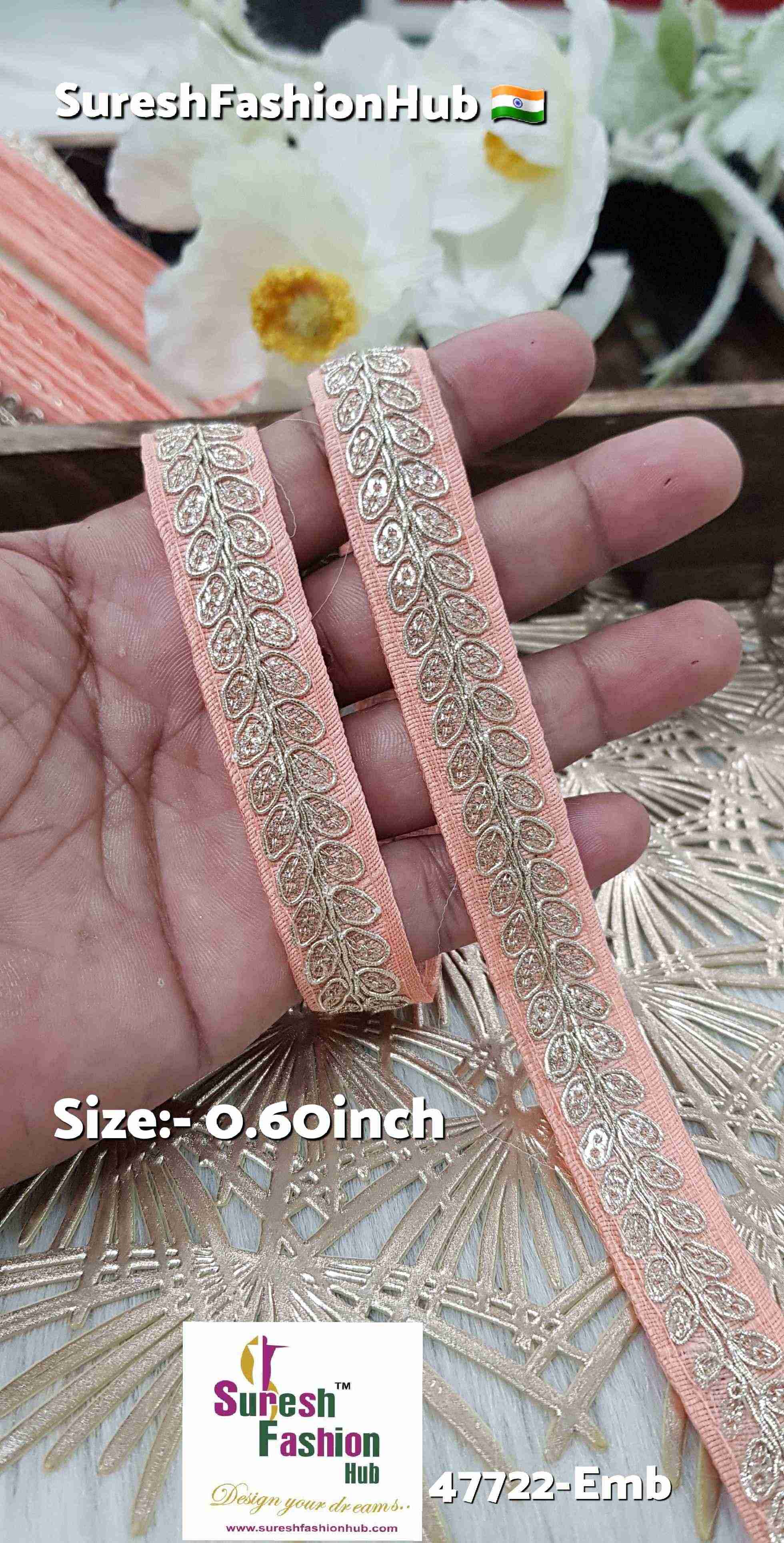 Peach Pearl Leaf Embroidered Border