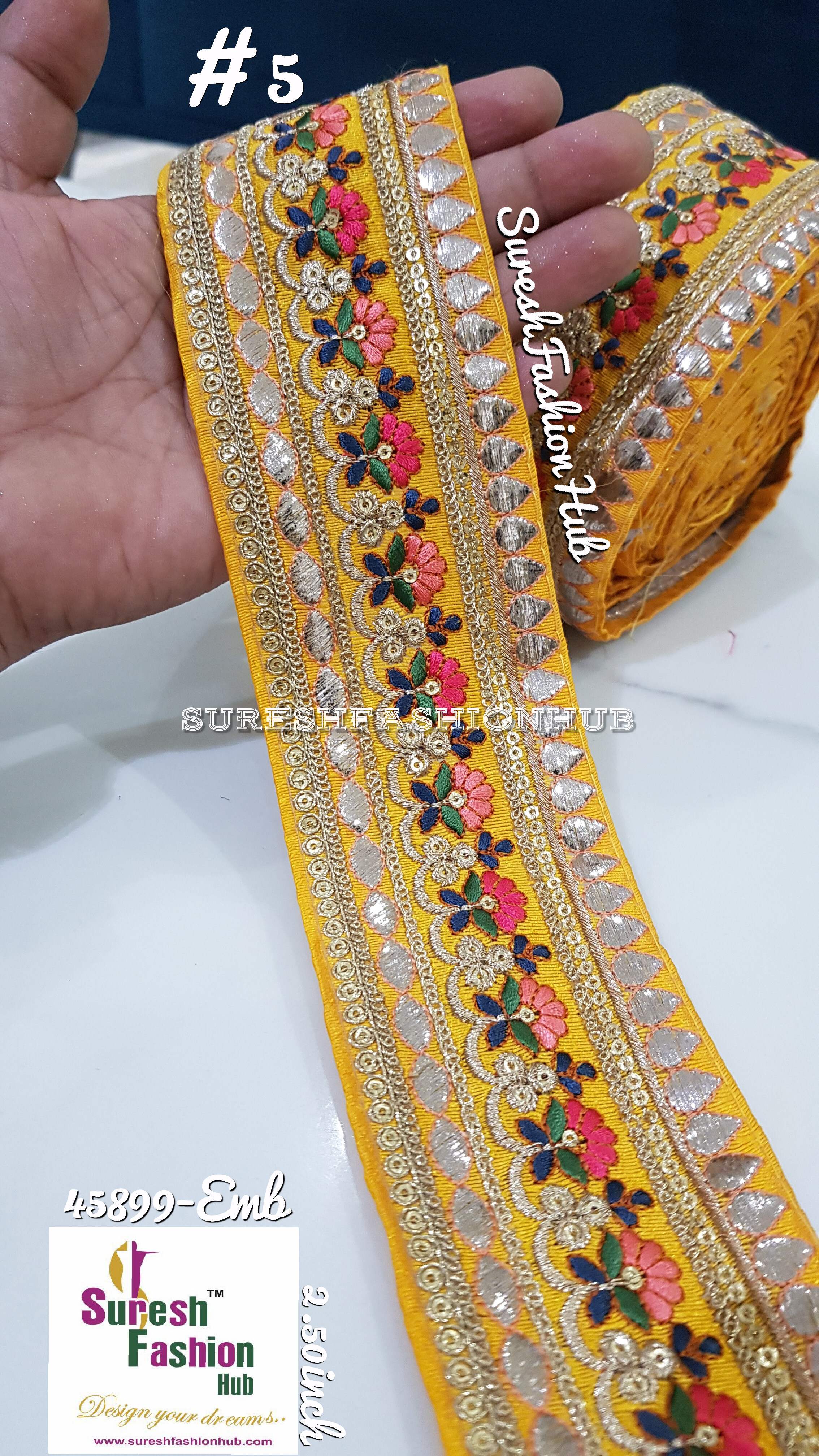 Mix Flowers With Foil Work Yellow Trim