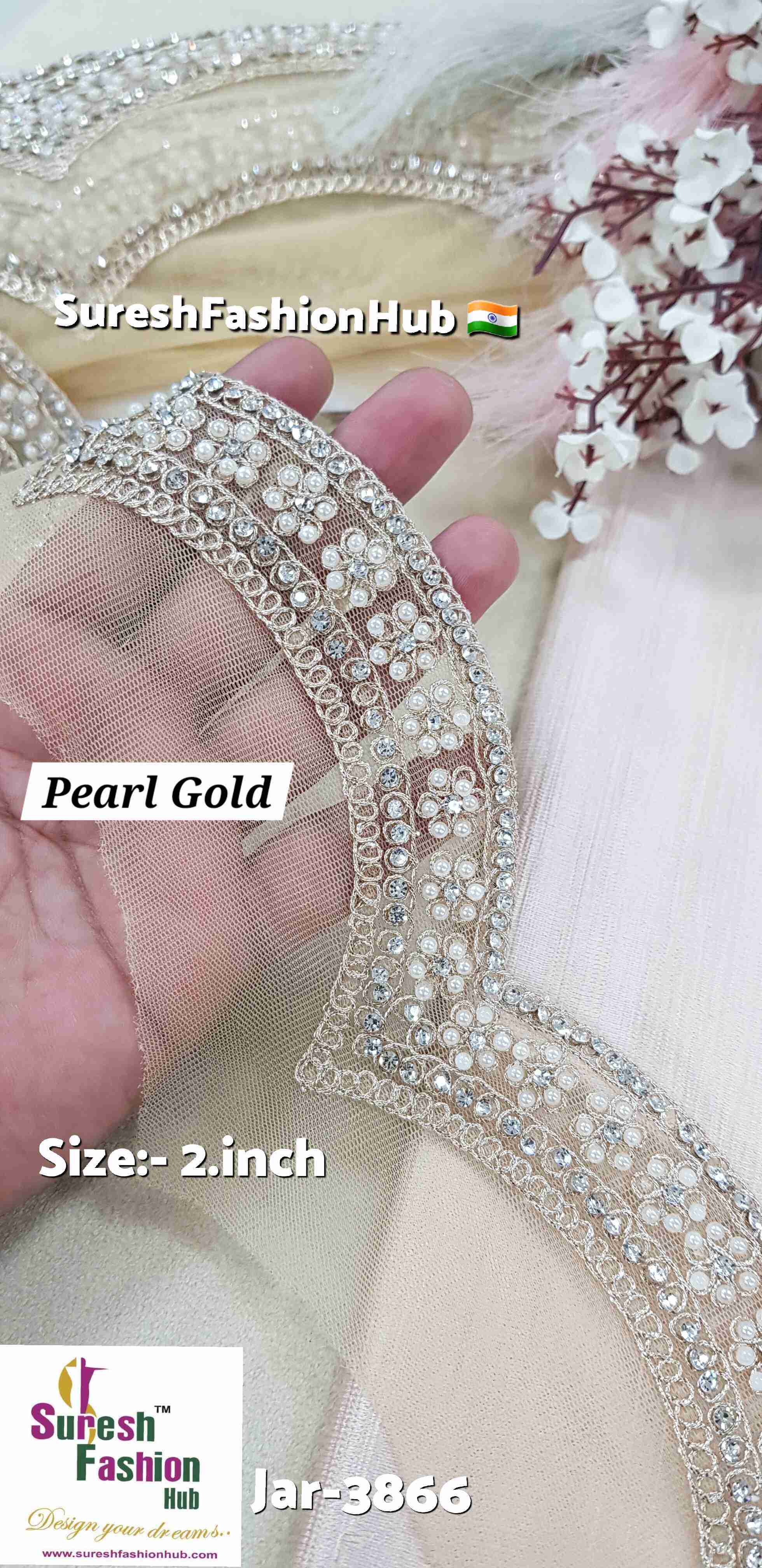  Pearl Gold Scalloped Floral Dori Lace