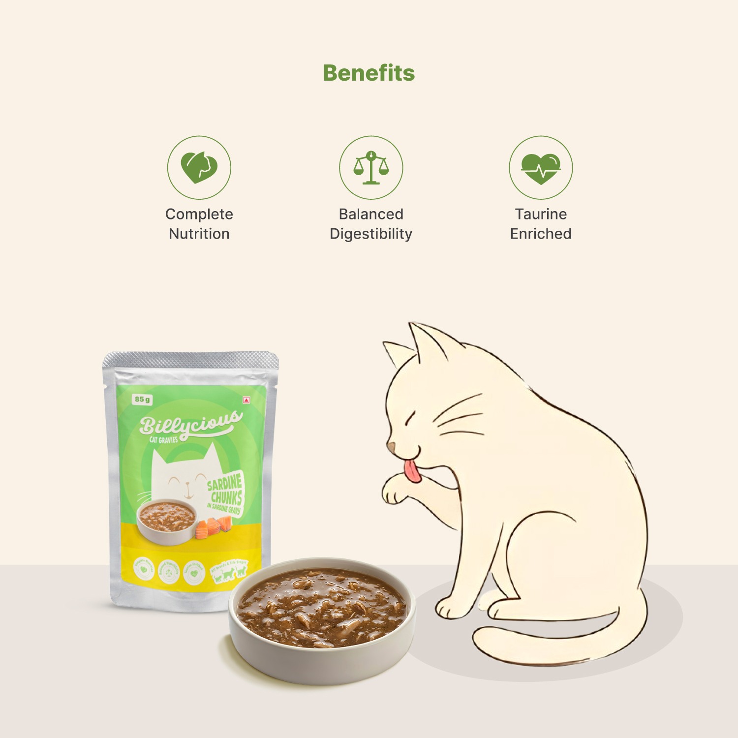 Billycious Sardine Chunks in Sardine Gravy Wet Cat Food, 85g