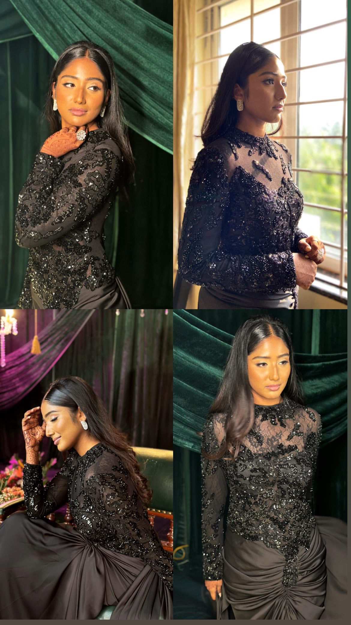 Black full sleeves embroidered straight gown