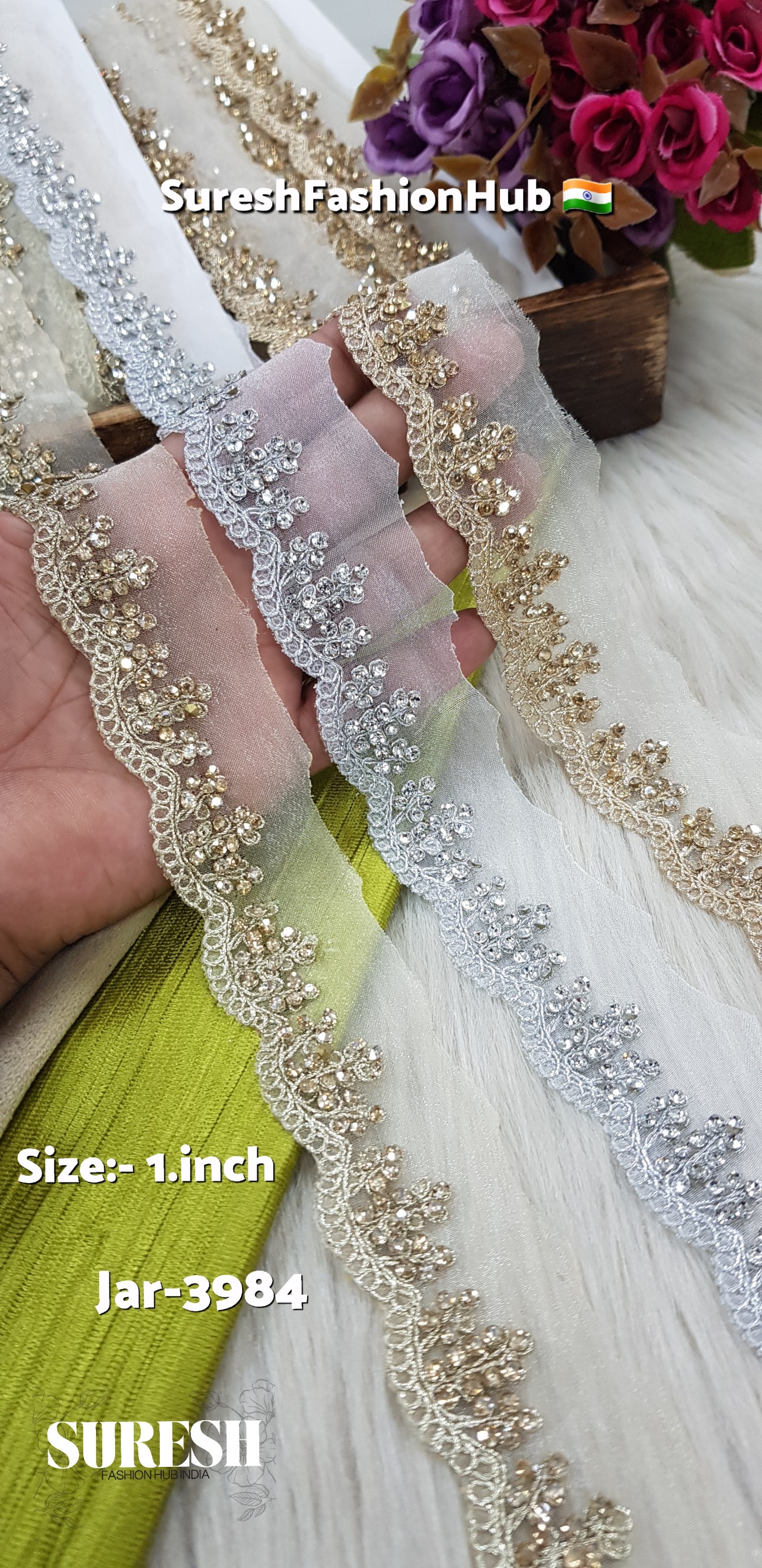 Light Gold Dori & Diamond Organza Lace – Jar-3984