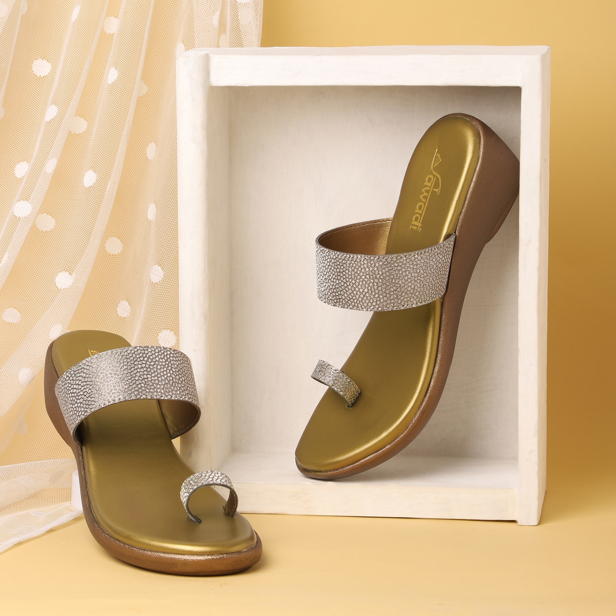 Women Gold Wedges Sandal