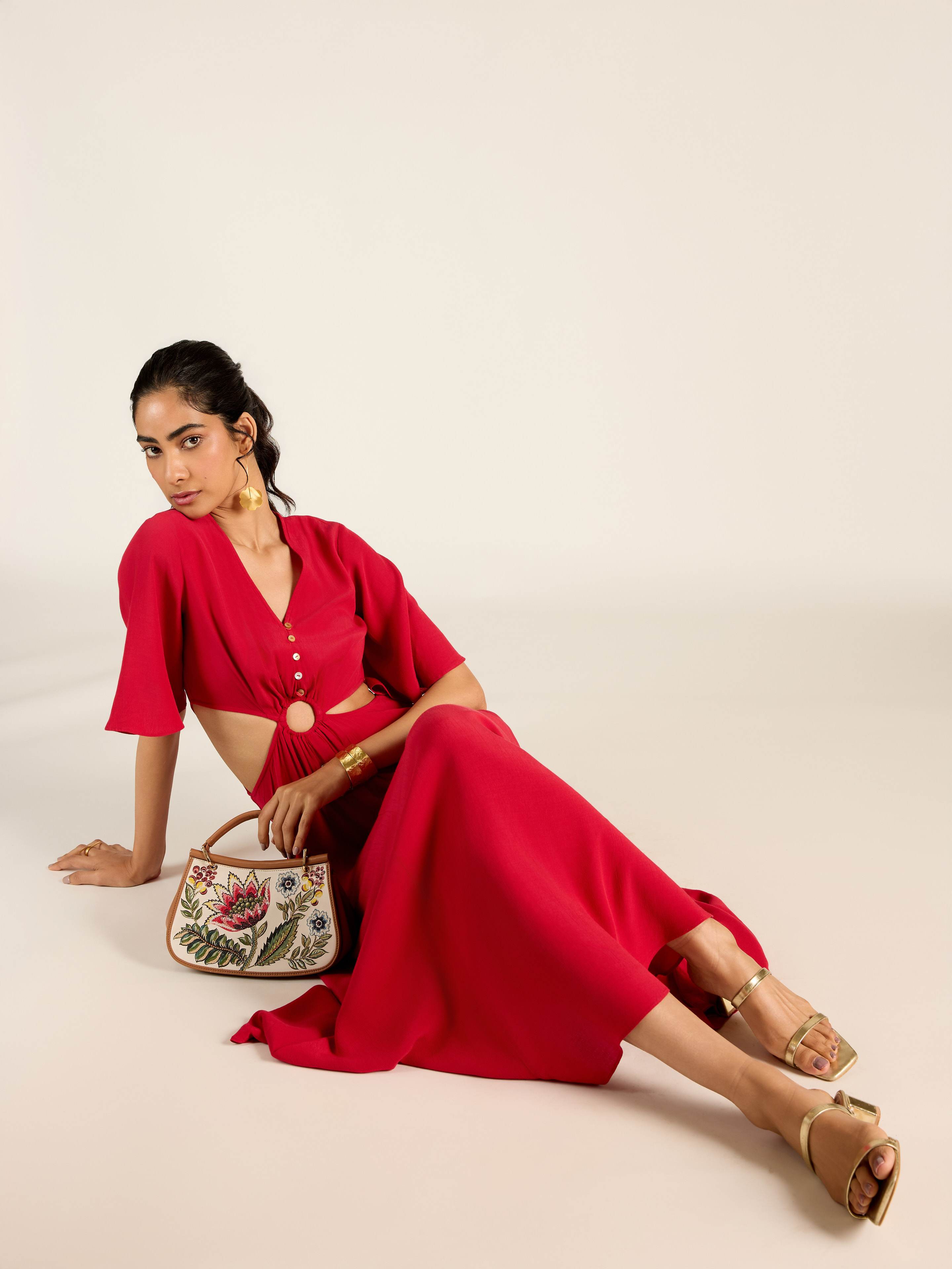 RED MARGO LONG DRESS - LABEL RITU KUMAR
