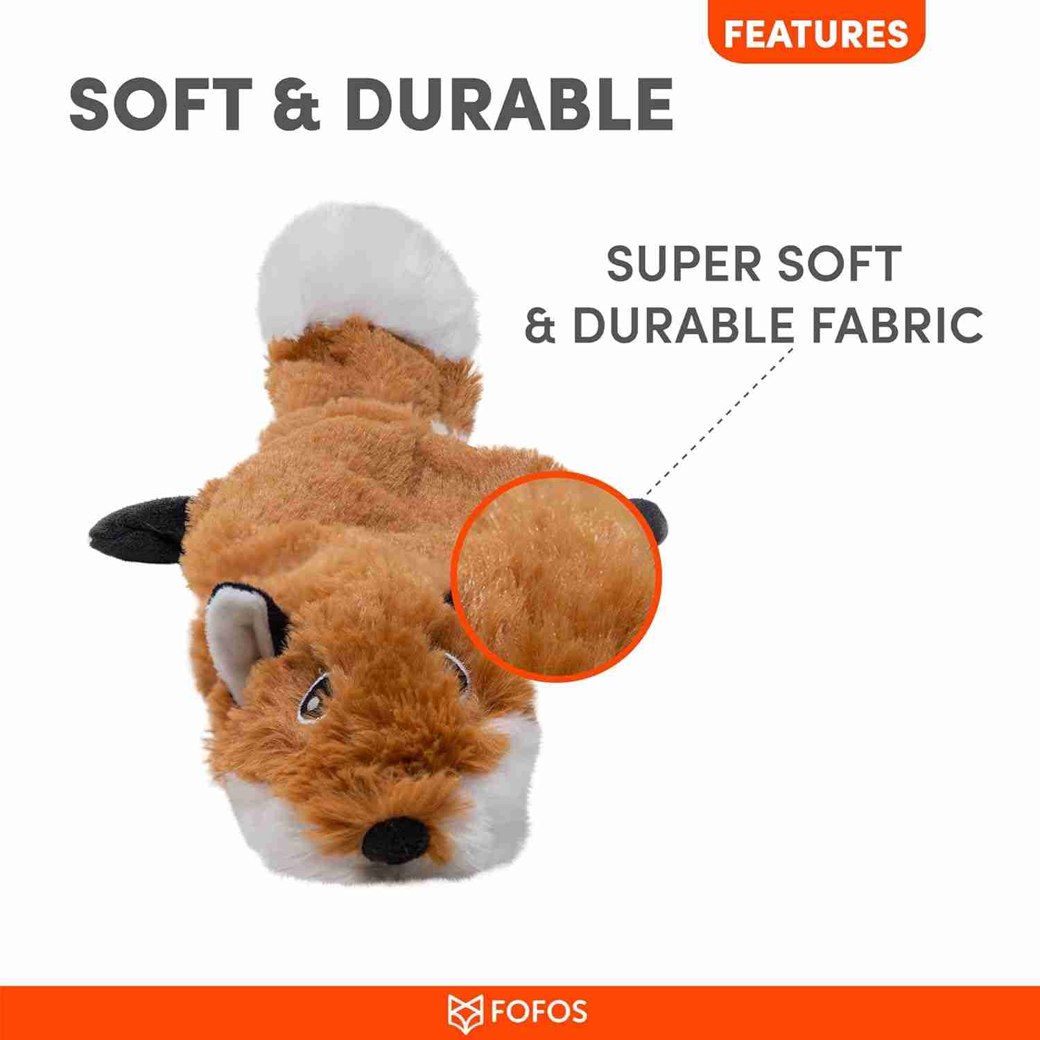 Barkbutler Fofos Skinneez Fox Interactive Squeaky Toy for Dogs