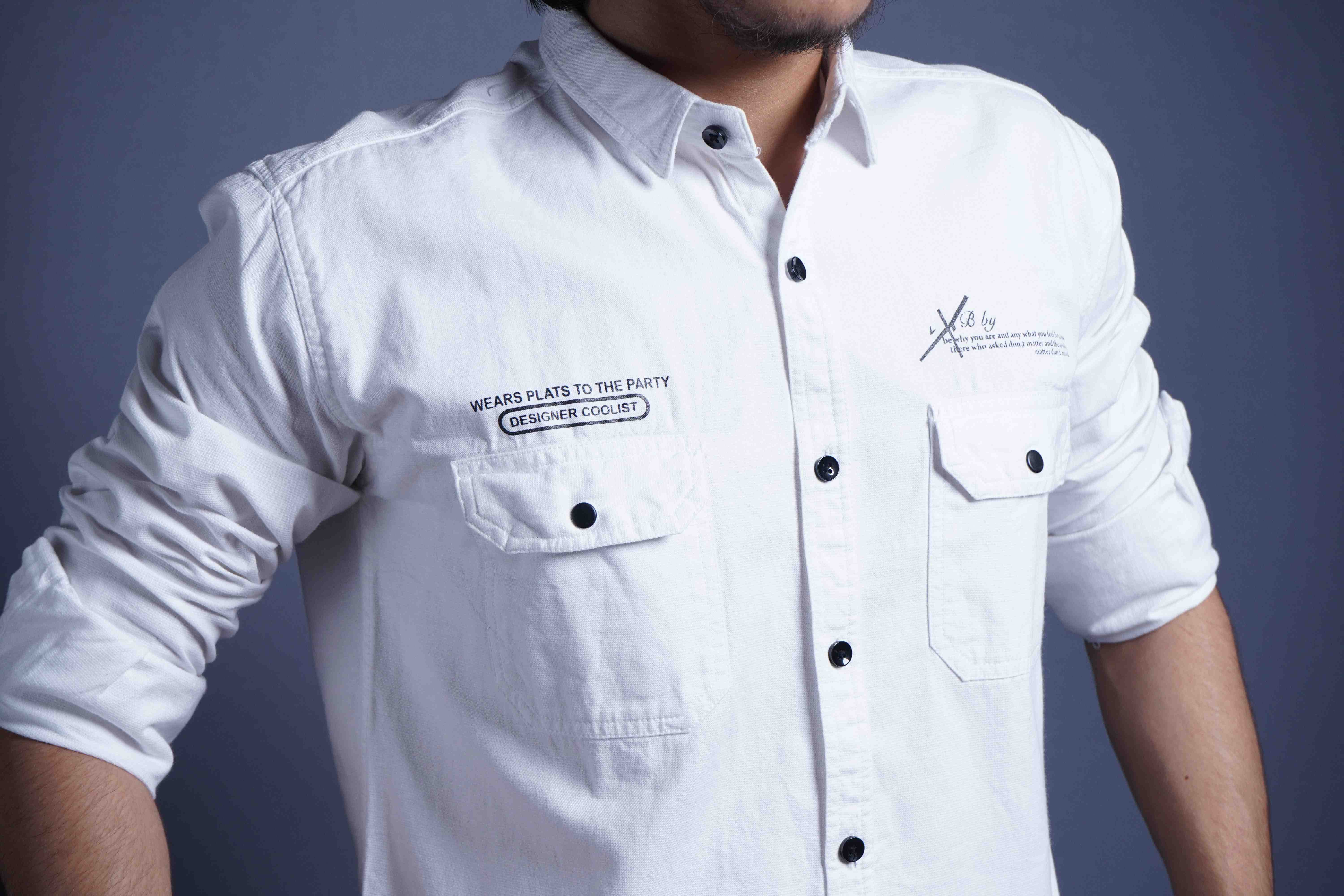 One Denim Classic White Cotton Casual Shirt