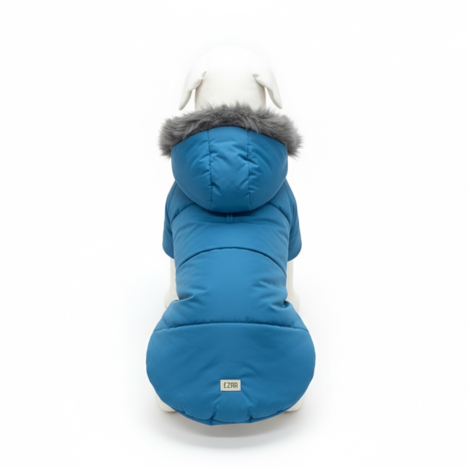 Ezra Fur Winter Jacket for Dogs, Cozy, Ultra Warm, and Water Resistant with Velcro Closure (Blue)