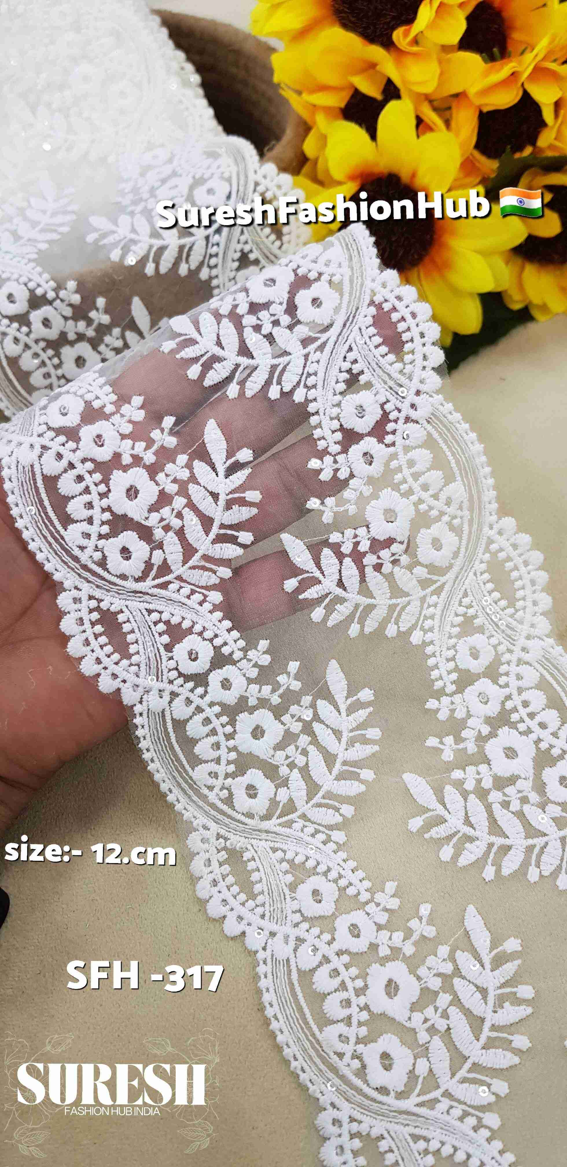 White Double-Sided Organza GPO Lace with Transparent Sequins