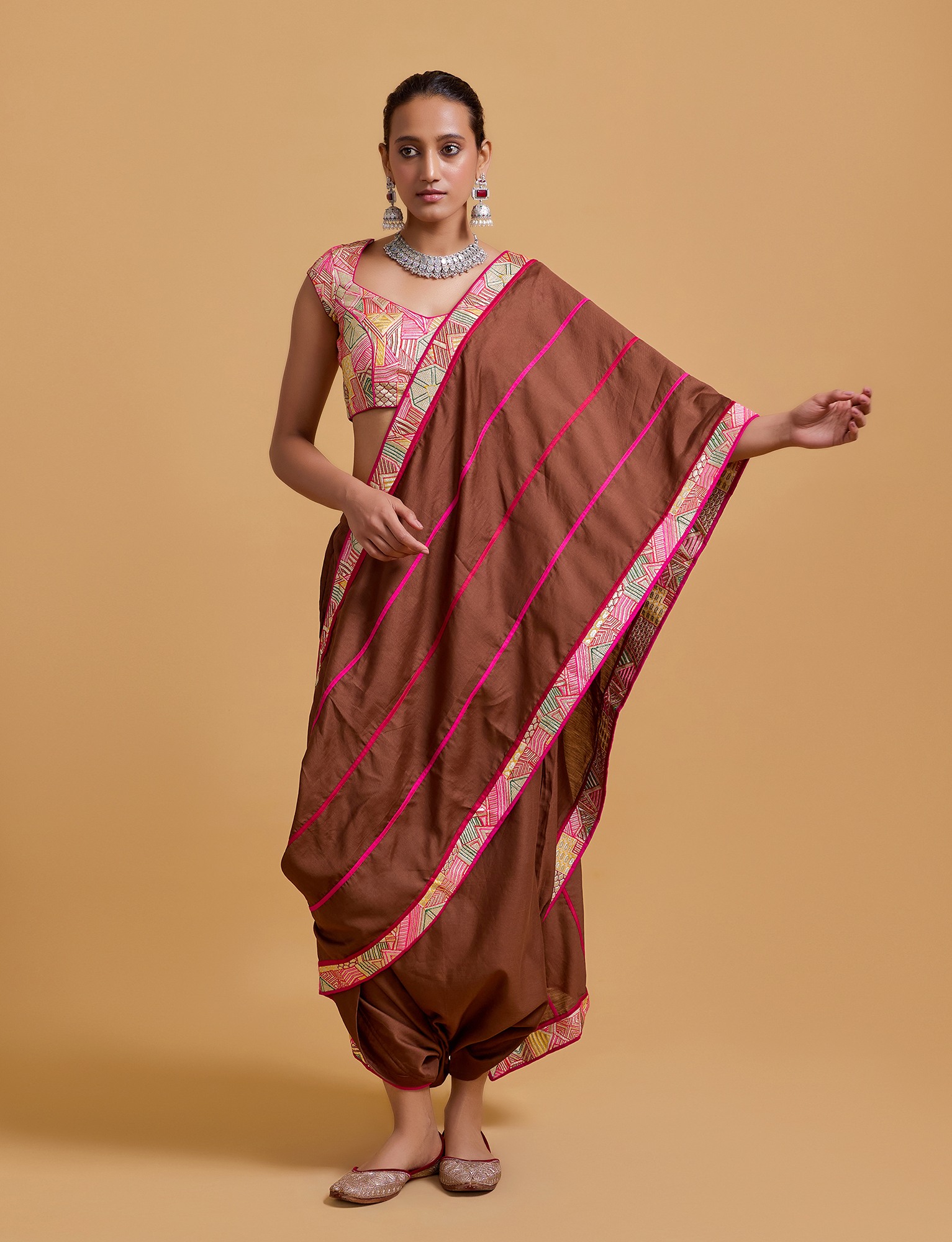 Mithai Brown Harem Saree