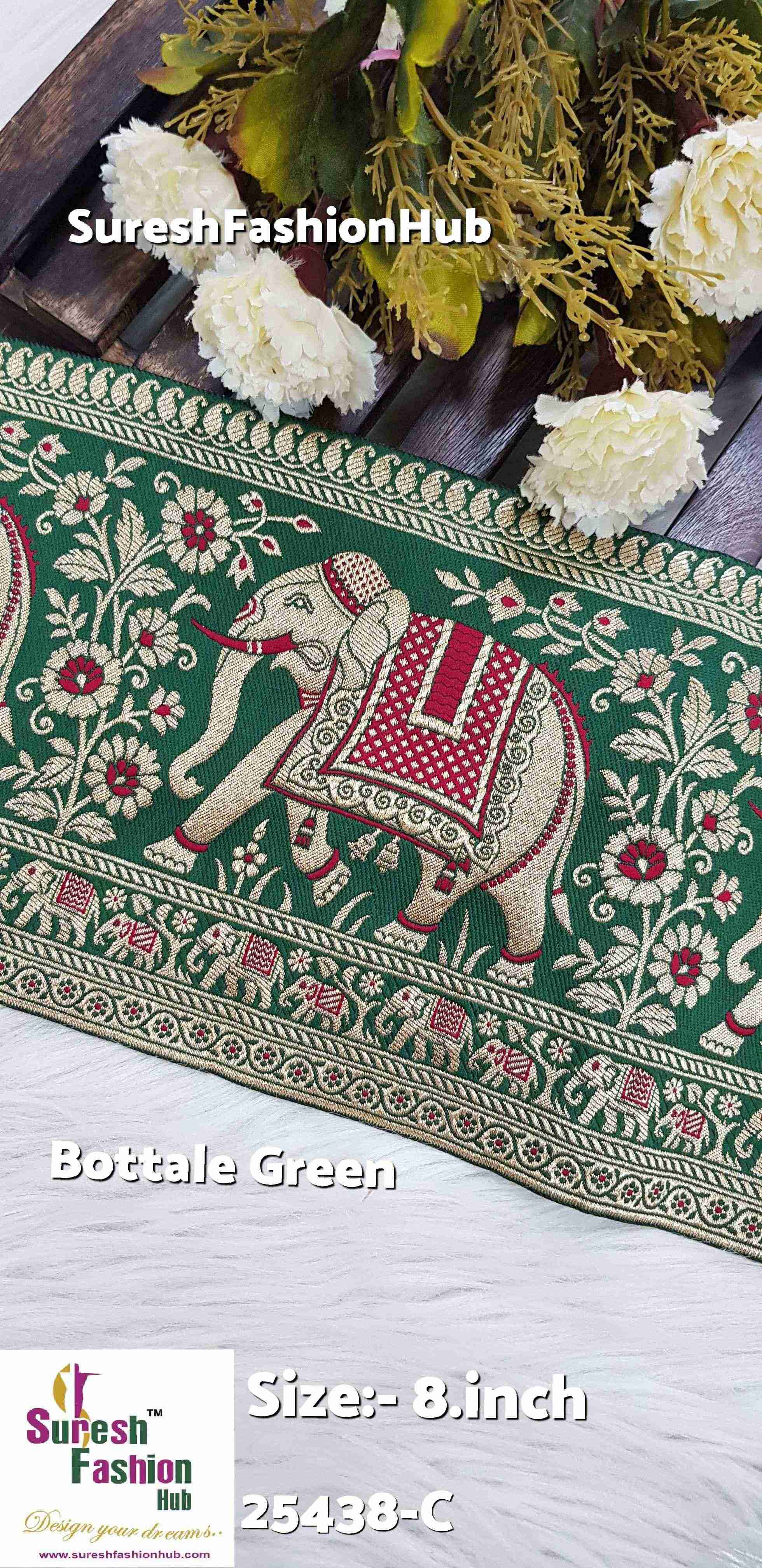 Green Banarasi Elephant Motif Lace