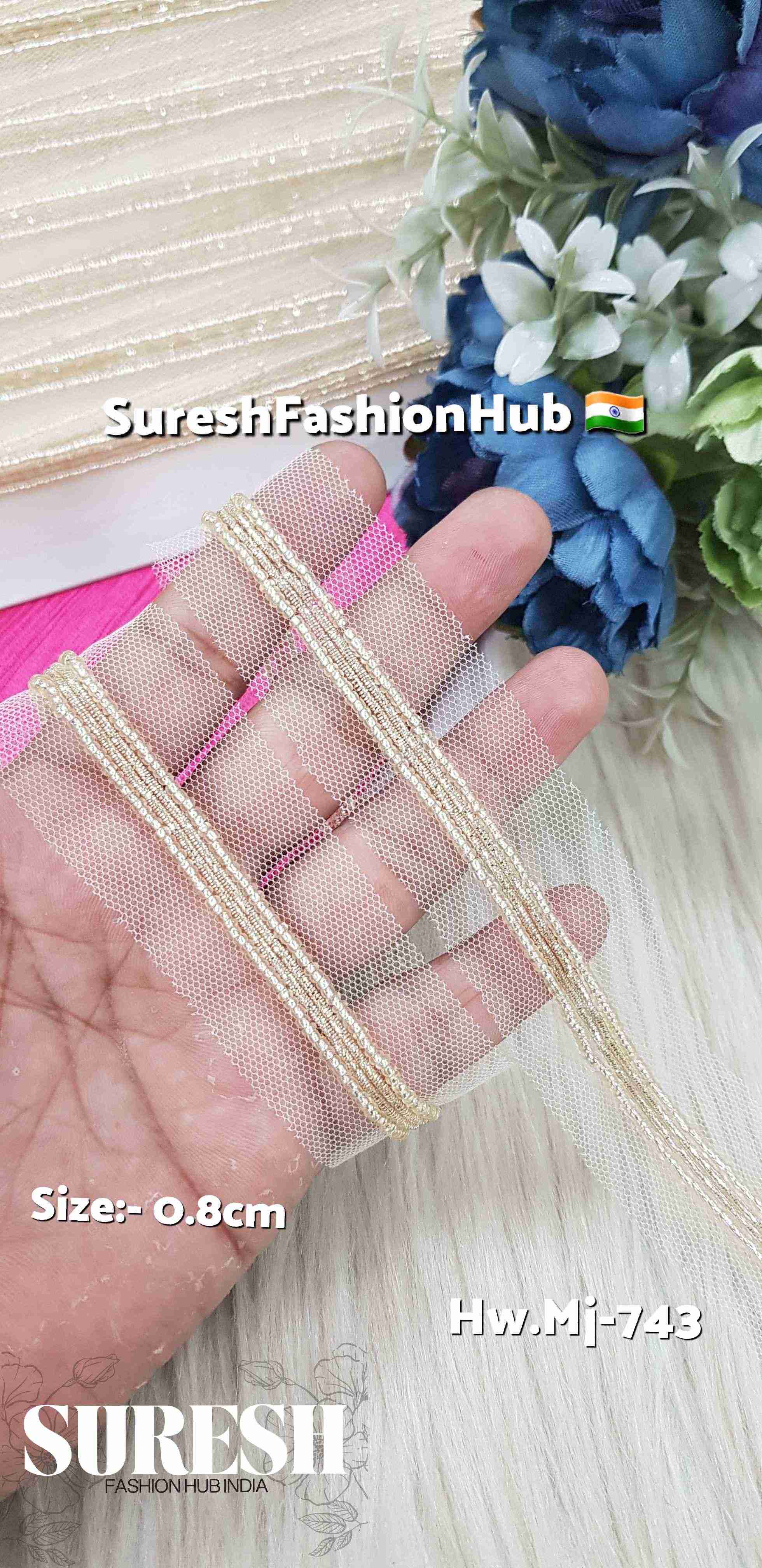 Pearl Gold Beads & Nakshi Sandwich Handmade Lace