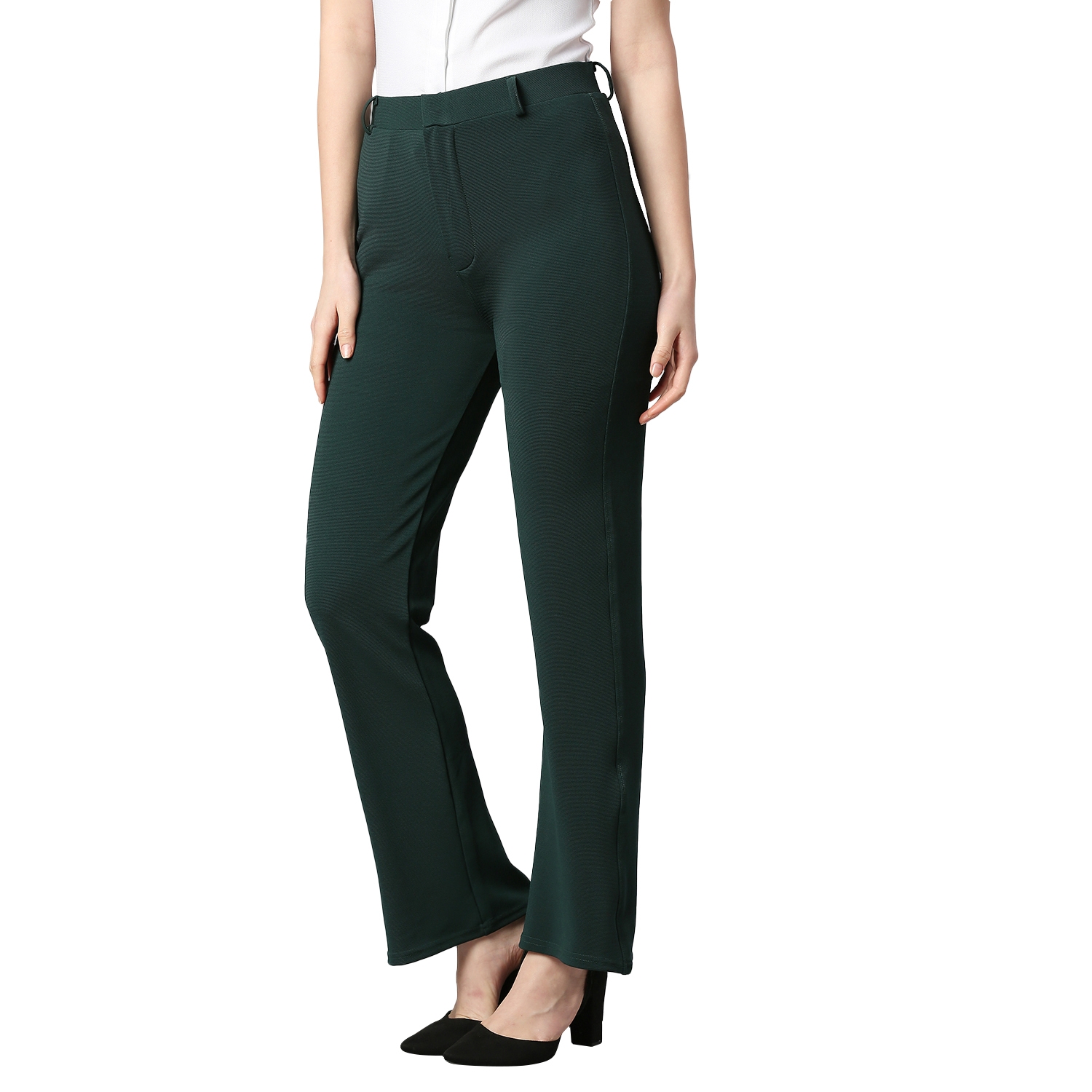Smarty Pants women's cotton lycra bell bottom olive formal trouser