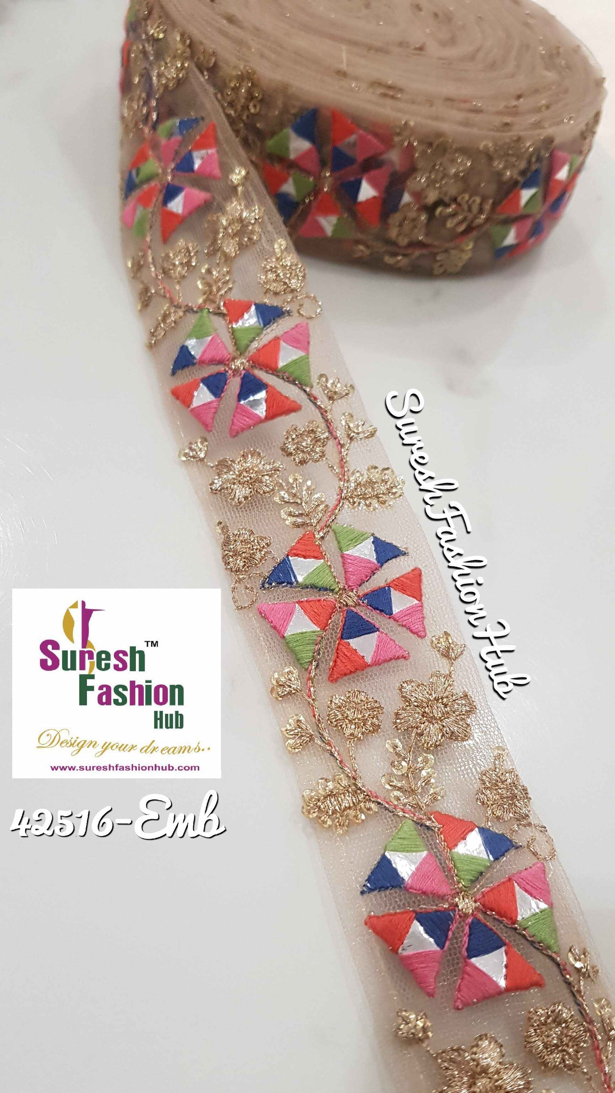 Multicolor Zari Mirage Mirror Embroidered designer Trim
