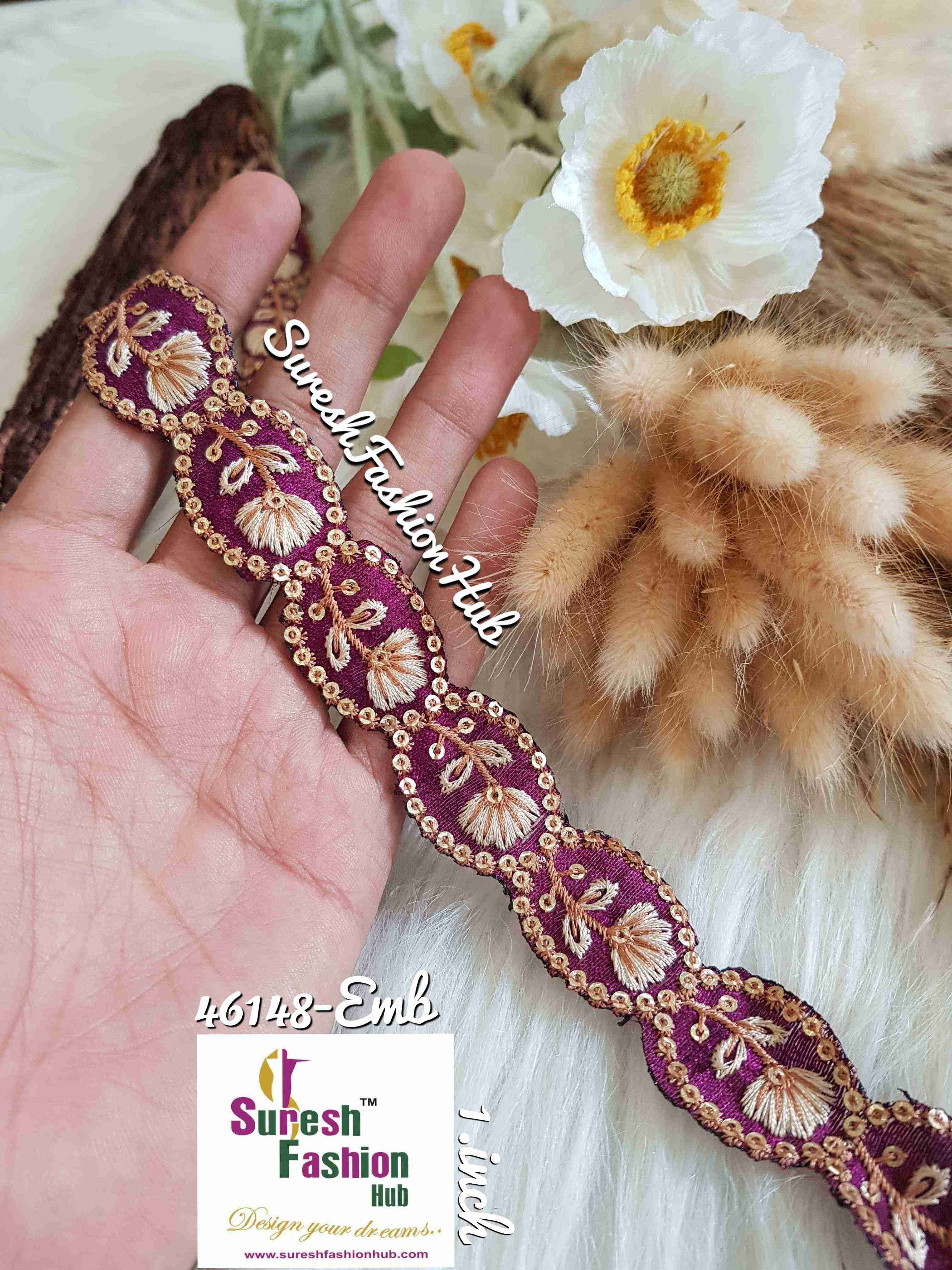 The Lotus Dream Magenta Trim Designer Laces from Suresh Fashion