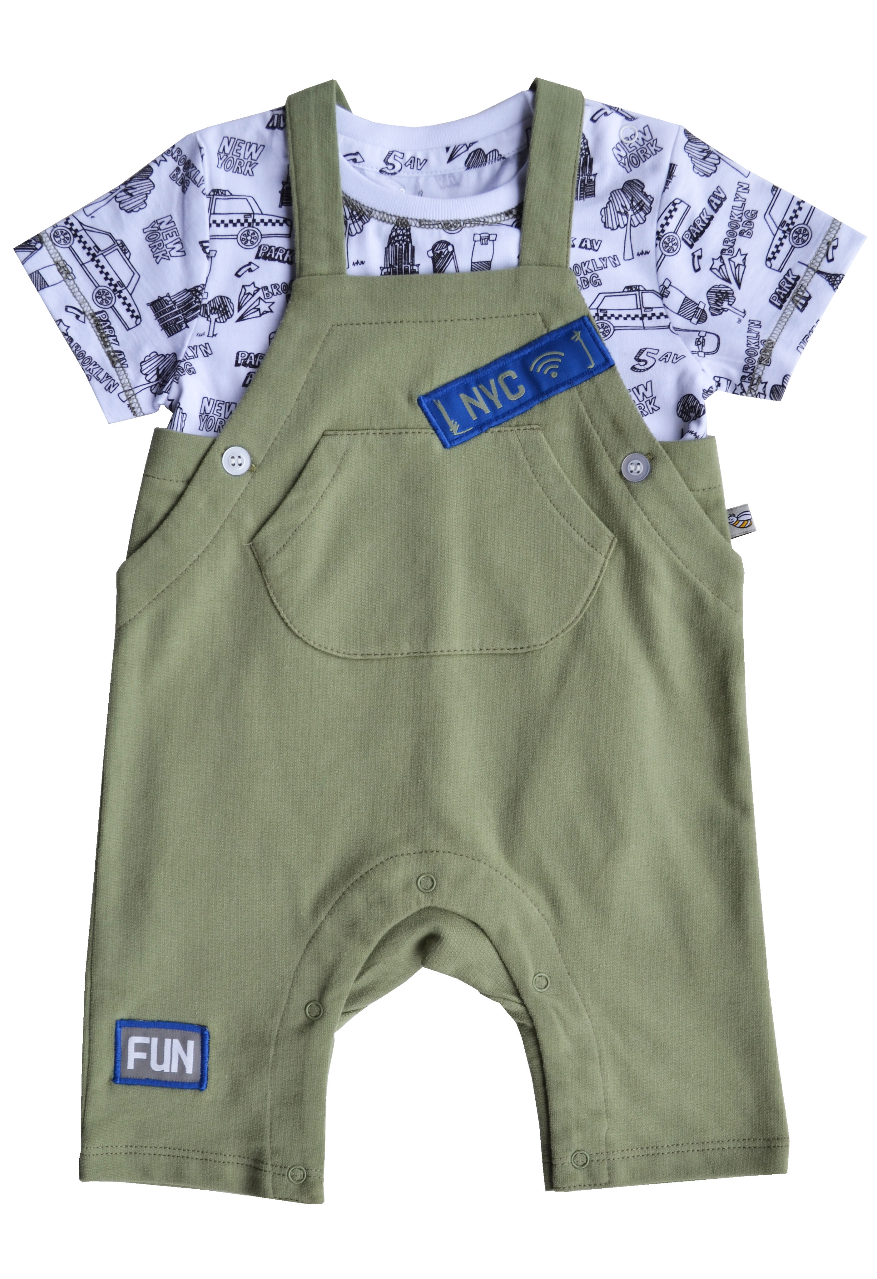 Babeez | New York Print T-Shirt With Green Romper Set (100% Cotton) undefined
