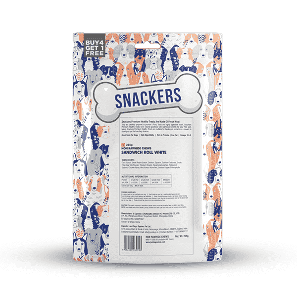 Snackers Non Rawhide Chews Sandwich Roll White - 225g