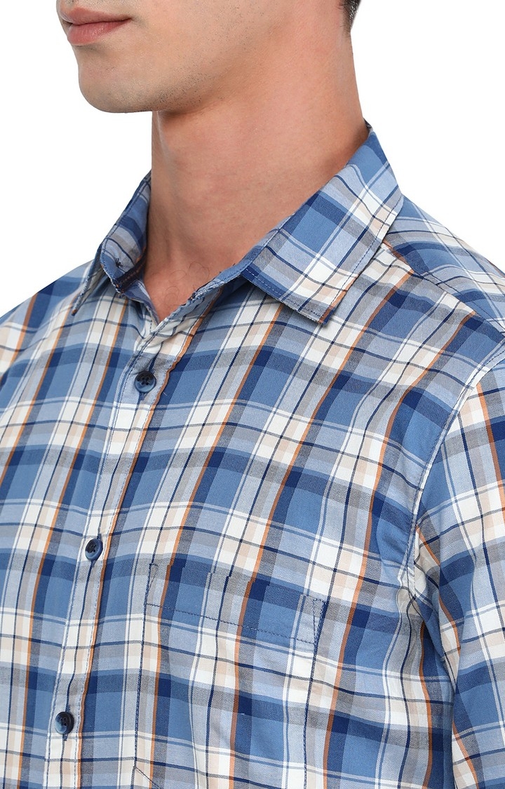 JadeBlue | Men's Blue Cotton Checked Semi Casual Shirts 3
