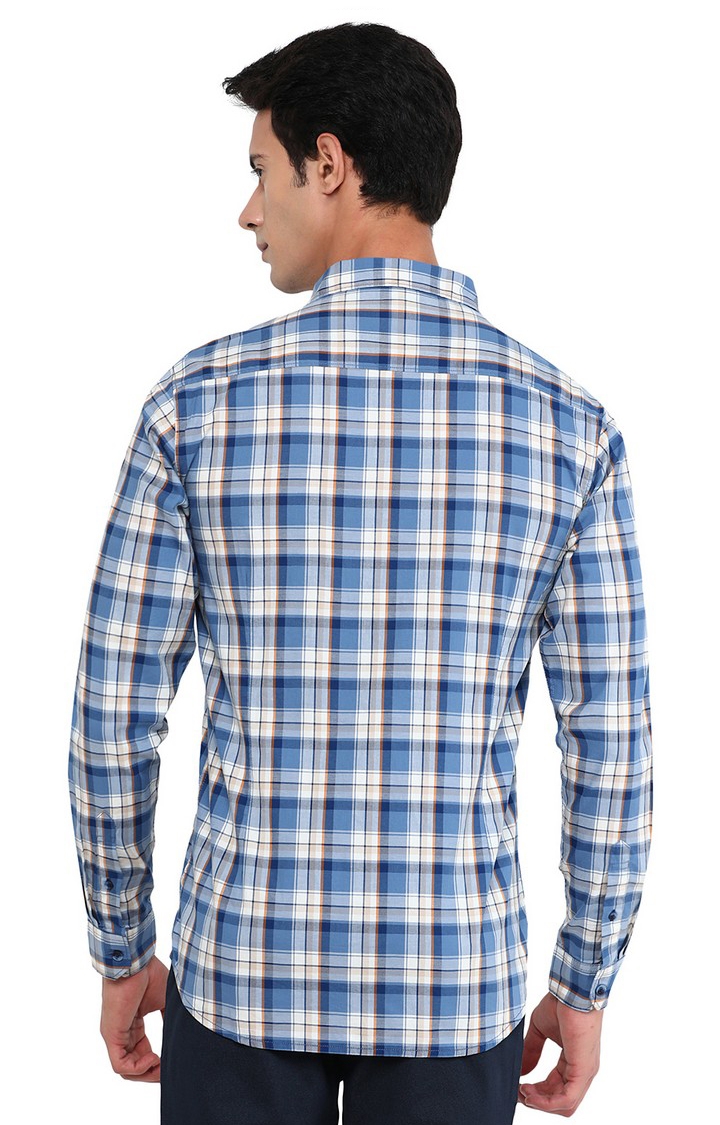 JadeBlue | Men's Blue Cotton Checked Semi Casual Shirts 2