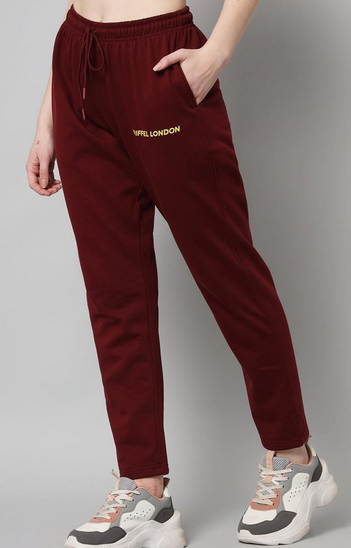 Women's Maroon Solid Trackpants