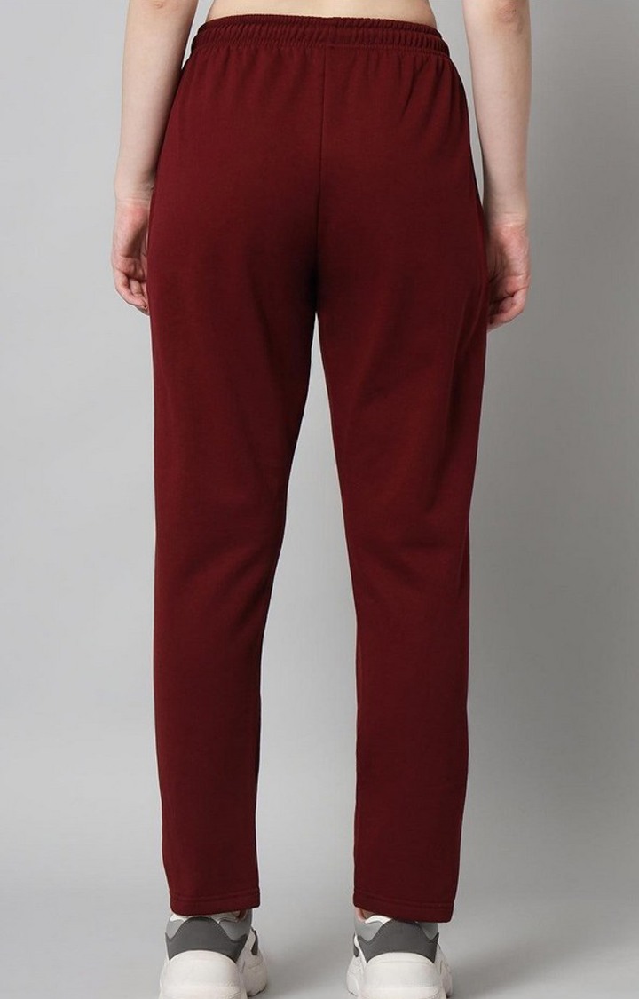 Women's Maroon Solid Trackpants