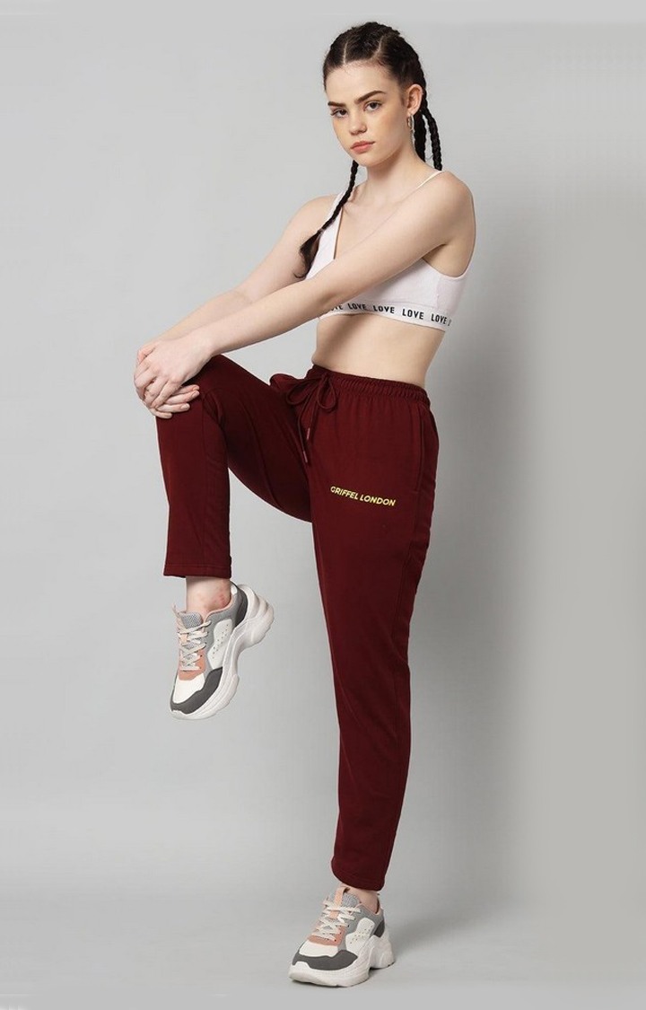 Women's Maroon Solid Trackpants