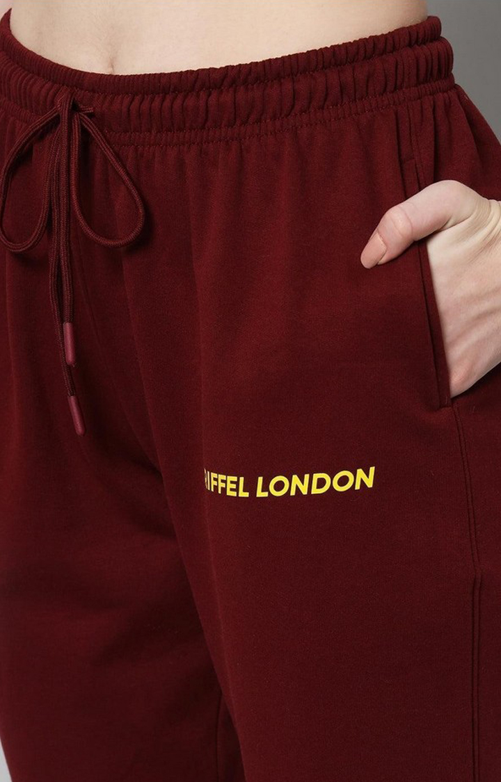 Women's Maroon Solid Trackpants