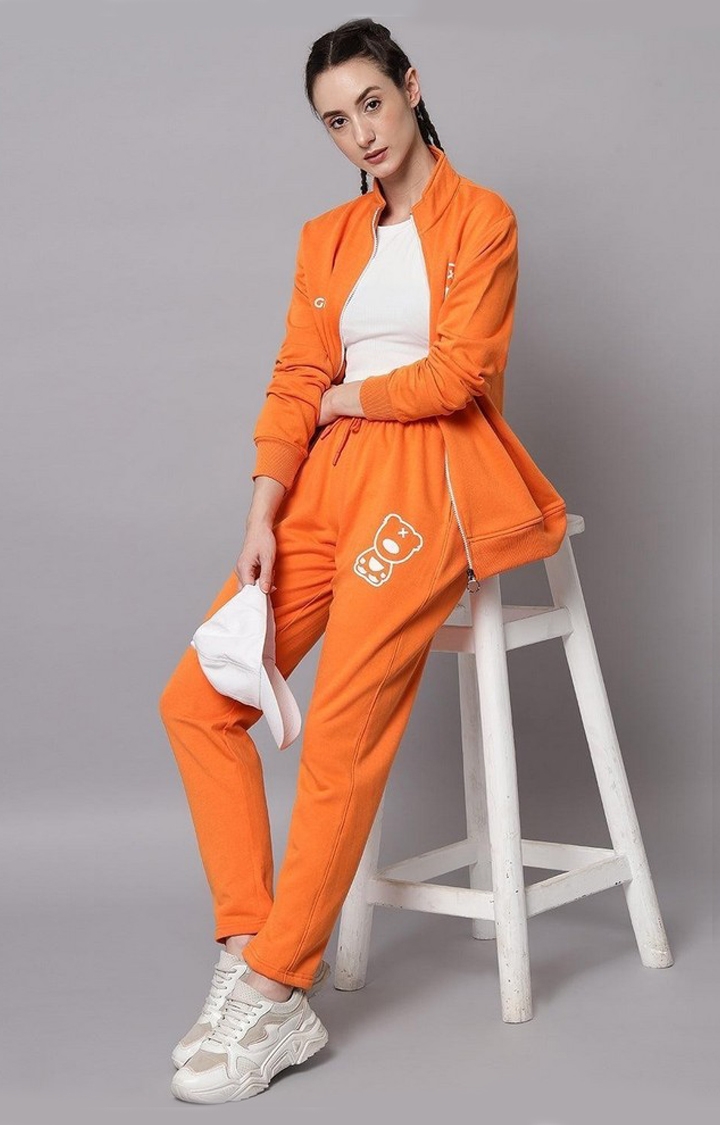 Women's Orange Solid Trackpants