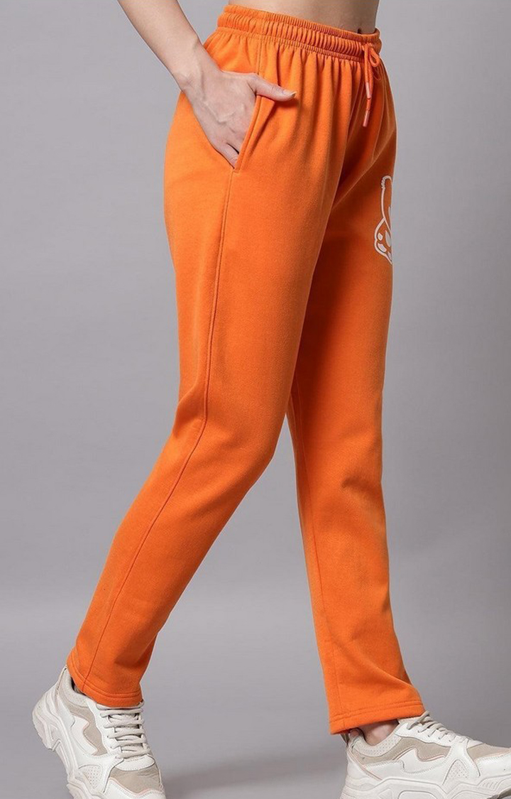 Women's Orange Solid Trackpants