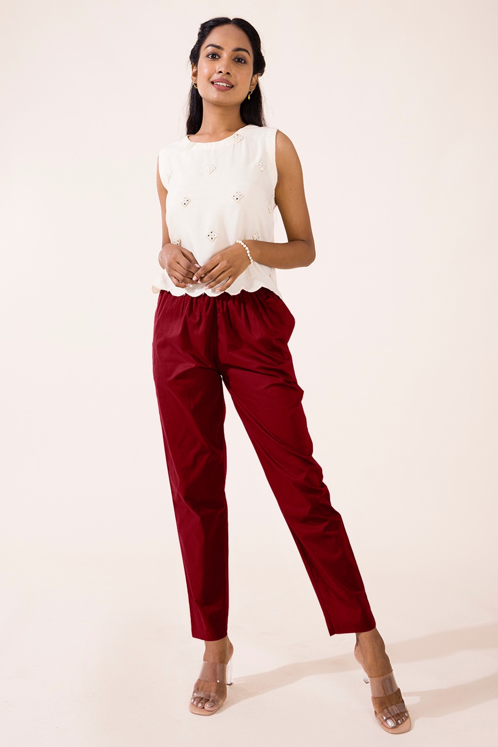 Solid Tapered Fit Cotton Women's Casual Wear Pants