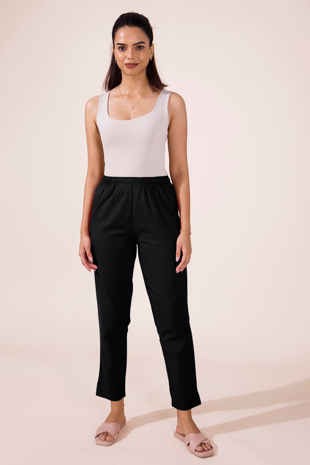 Solid Tapered Fit Cotton Women's Casual Wear Pants