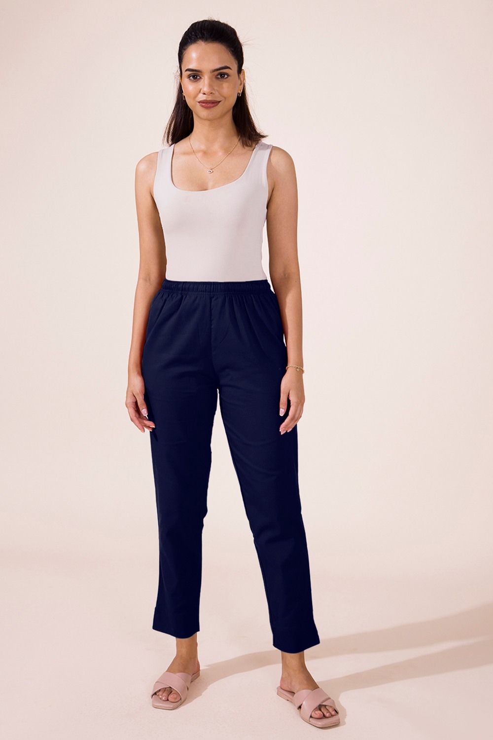 Solid Tapered Fit Cotton Women's Casual Wear Pants