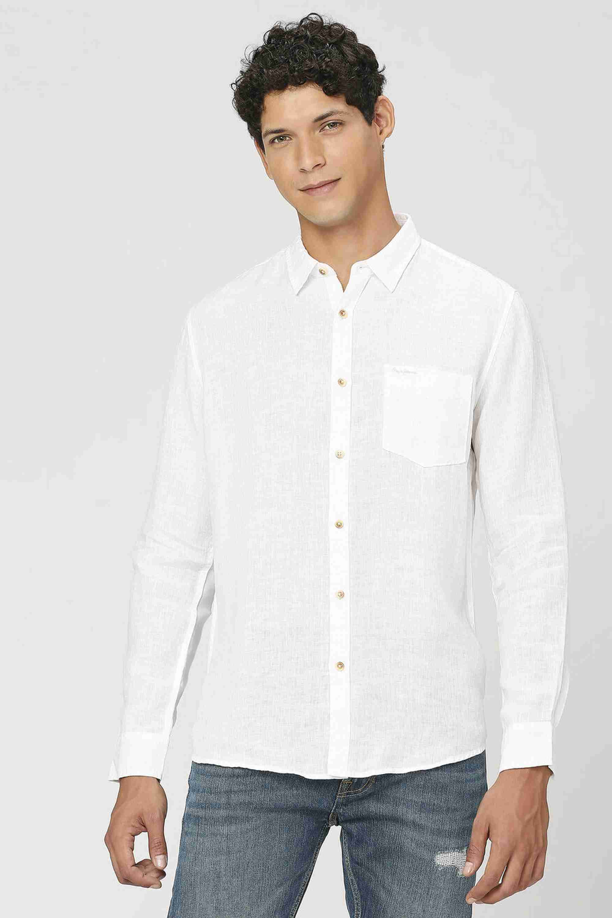 Pepe Jeans Solid Linen Regular Fit Men's Casual Shirt