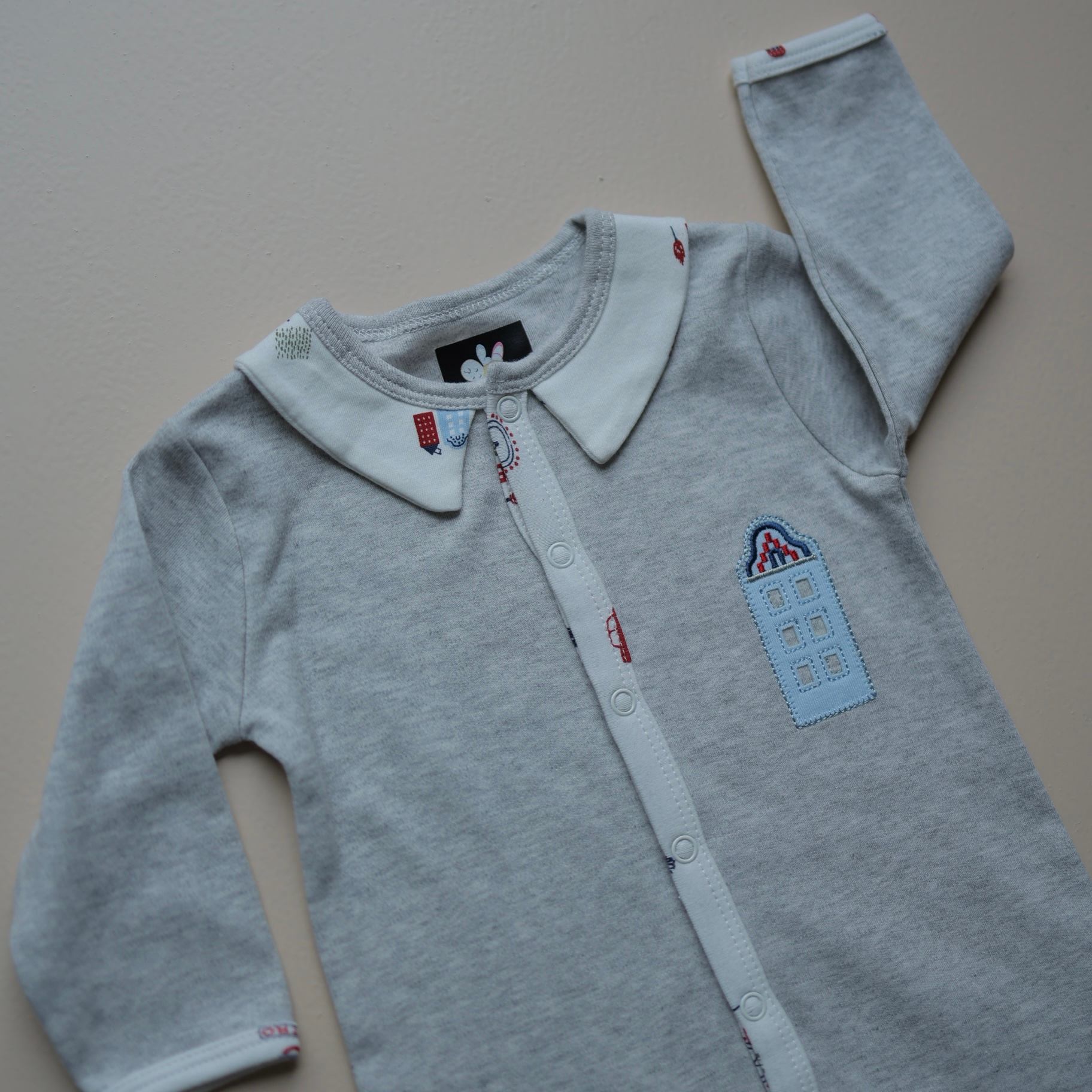 Light Grey Little House Footed Romper
