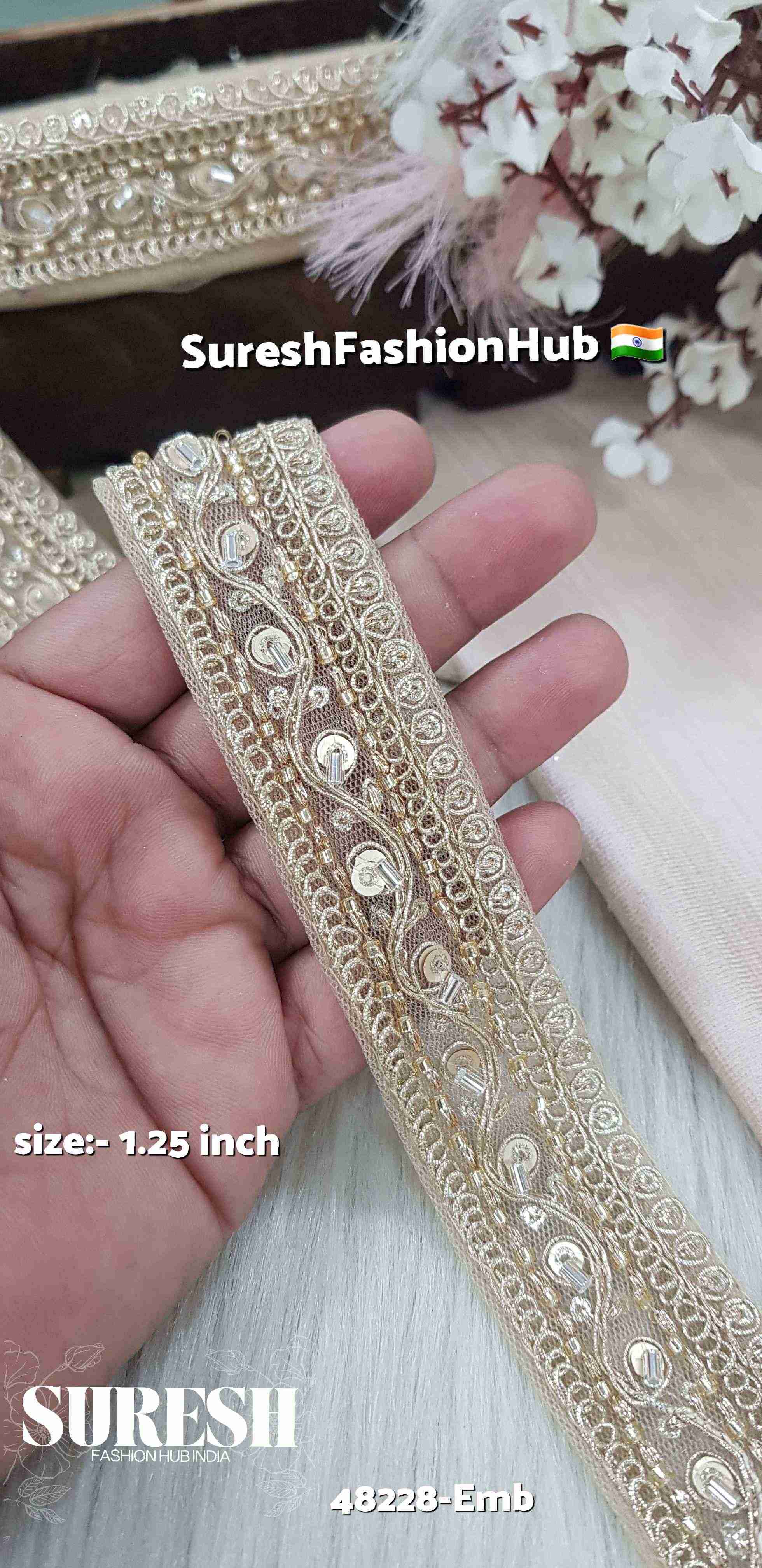 Graceful Floral Embroidered Border Beige Net