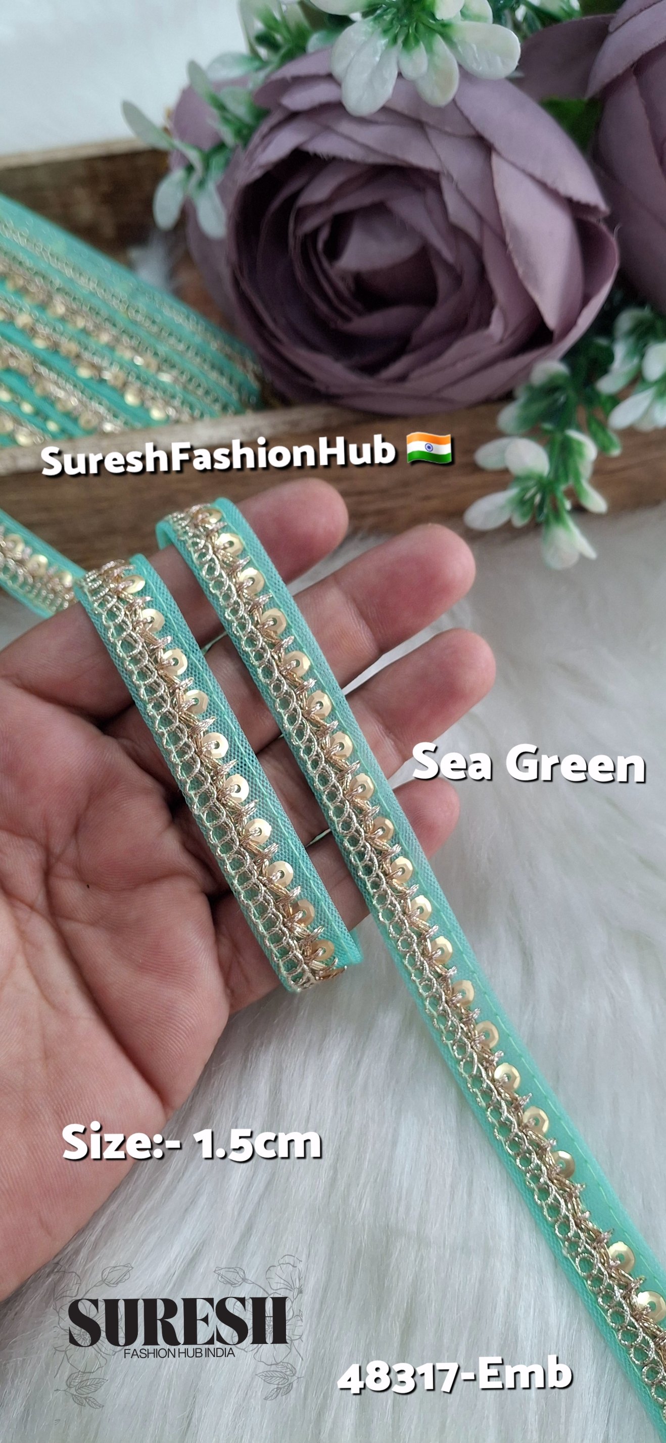 Sea Green Pearl Dori Zari Embroidery Border Lace