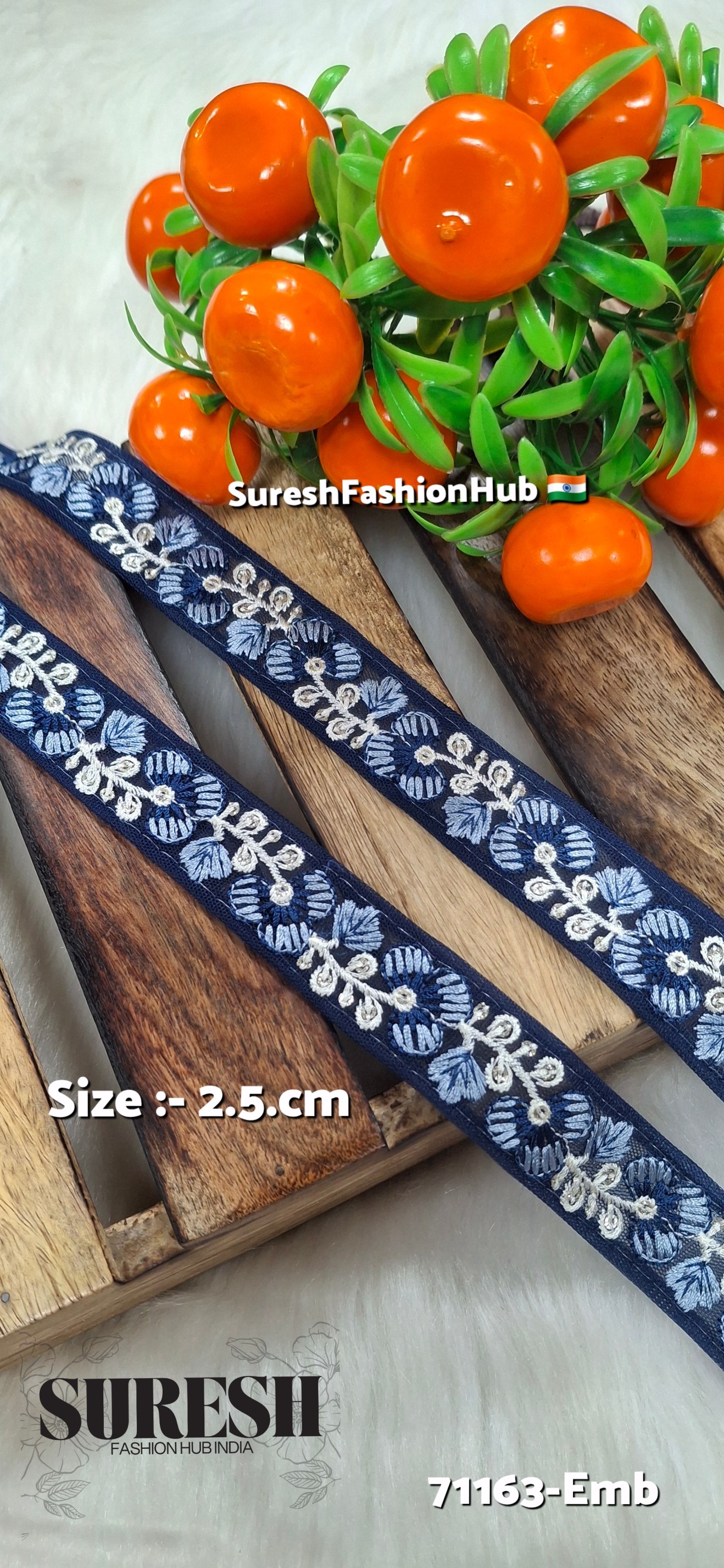 Floral Thread Embroidery Lace – Navy Blue | 71163-Emb
