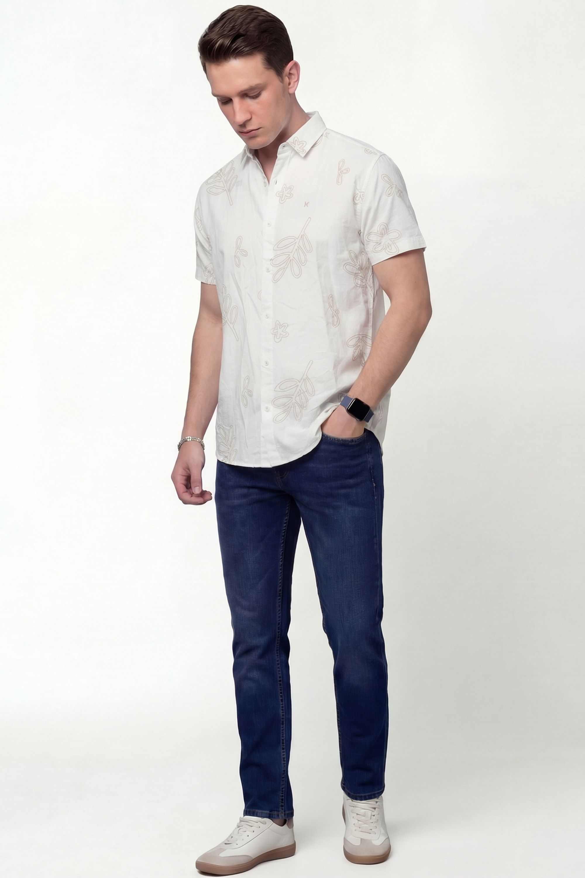 ALBION  NEW CASUAL WHITE PRINTED SHIRT