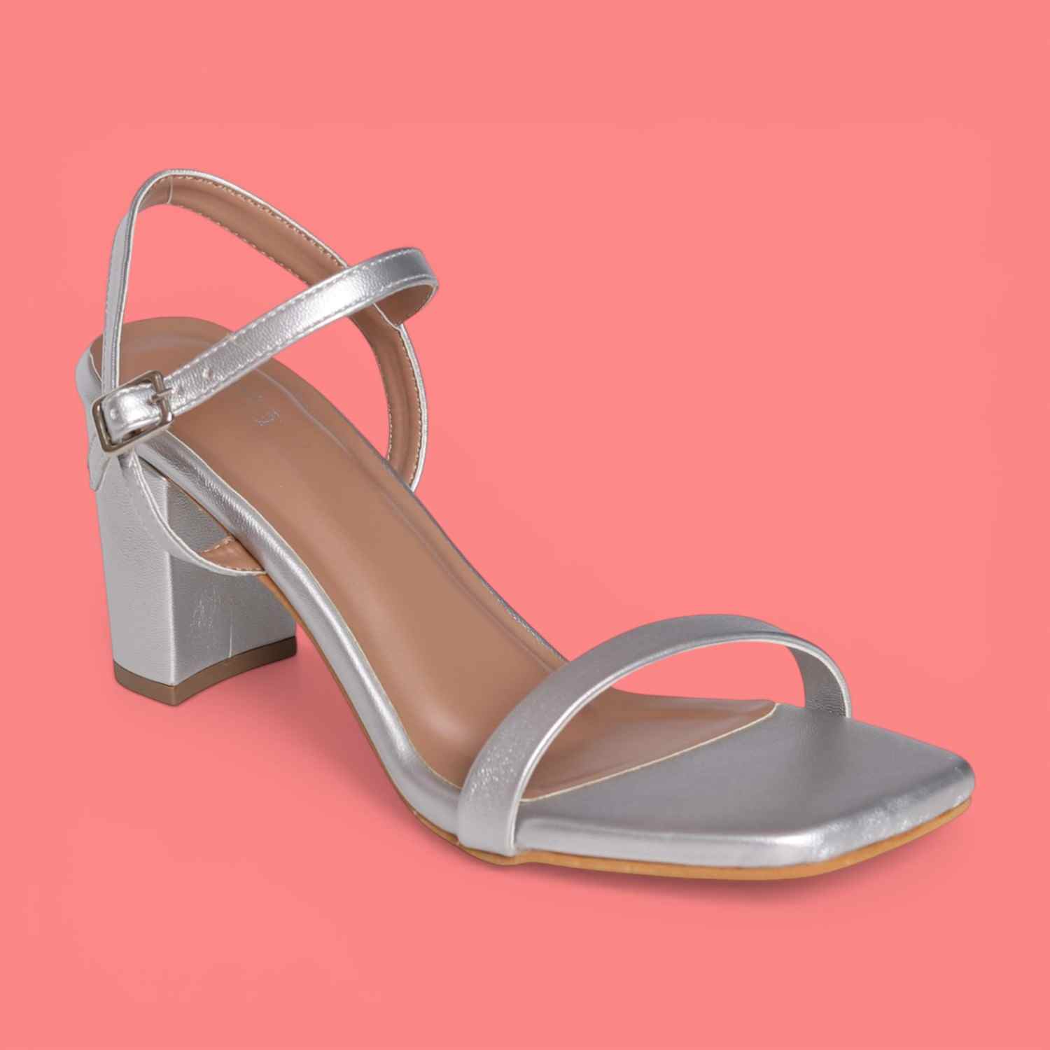 Elegant Silver Square-Toe Heels