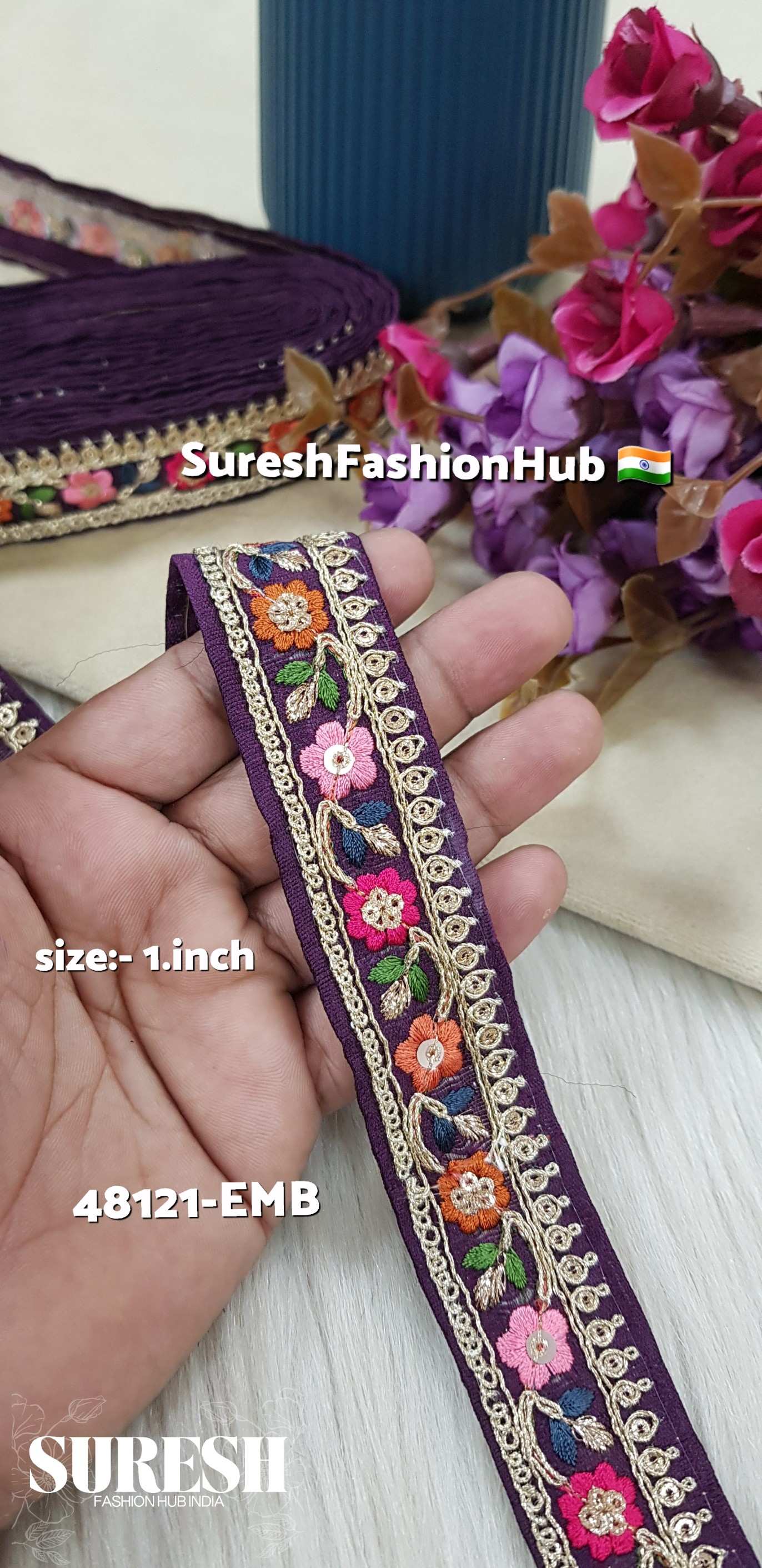 Sabyasachi Inspired Deep Wine Mini Floral Lace – 48121-Emb