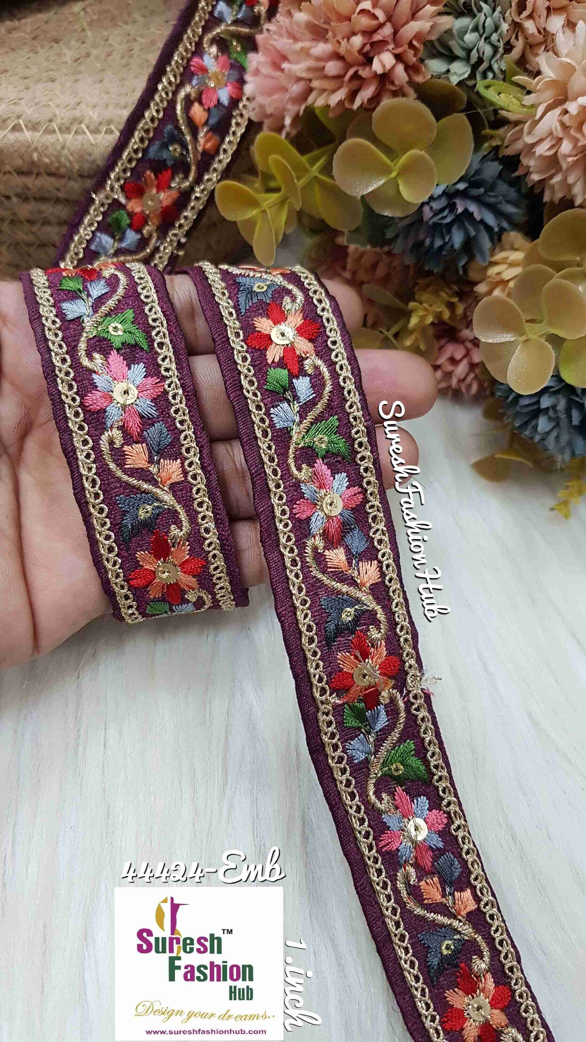 Mosaic Threadwork Zari Wine Embroidery Borders