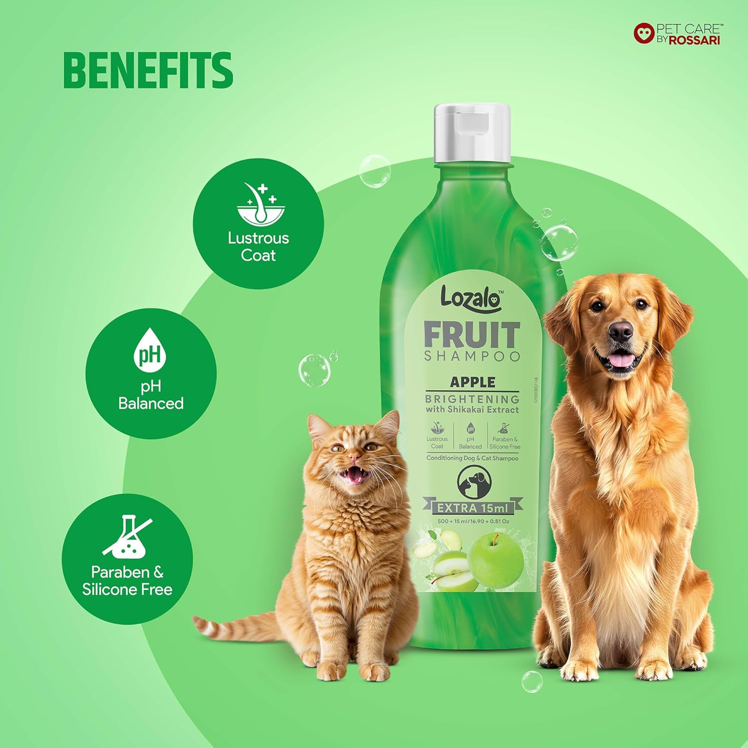 Lozalo Fruit Shampoo for Dogs & Cats 515 ml, Apple