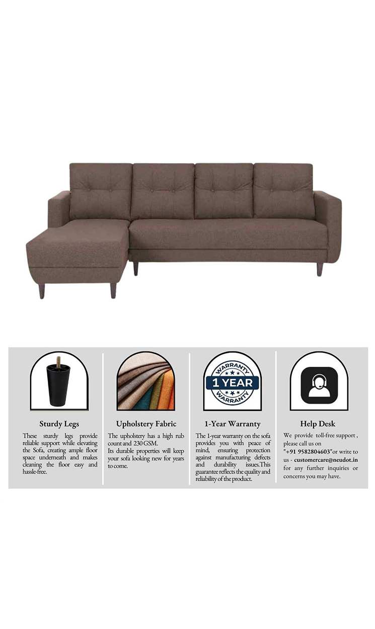 neudot Aria 6 Seater RHS Sectional Sofa in Earth Brown Colour